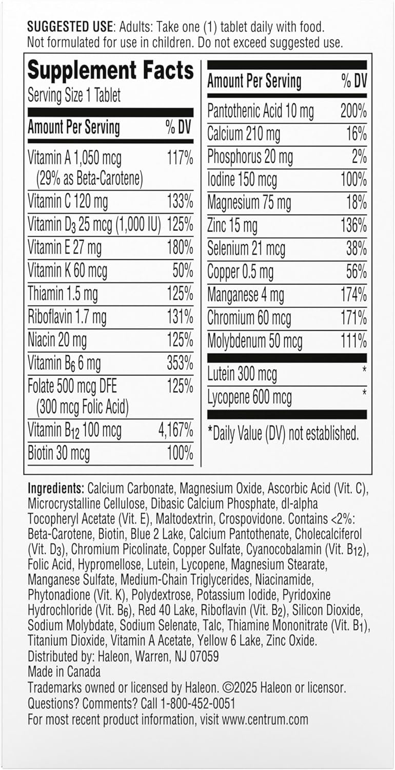 Centrum Silver Multivitamin for Men 50 Plus, Multimineral Supplement, Vitamin D3, B-Vitamins and Zinc, Gluten Free, Non-GMO Ingredients, Supports Memory and Cognition in Older Adults - 100 Ct - Image 13