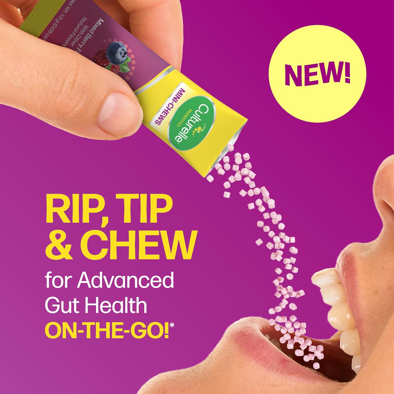 Culturelle® Complete 3-in-1 Biotics Mini-Chews Daily Probiotic for Digestive Health with Prebiotics and Postbiotics for Gut Balance, Mixed Berry Flavor, 28 Count - Image 3