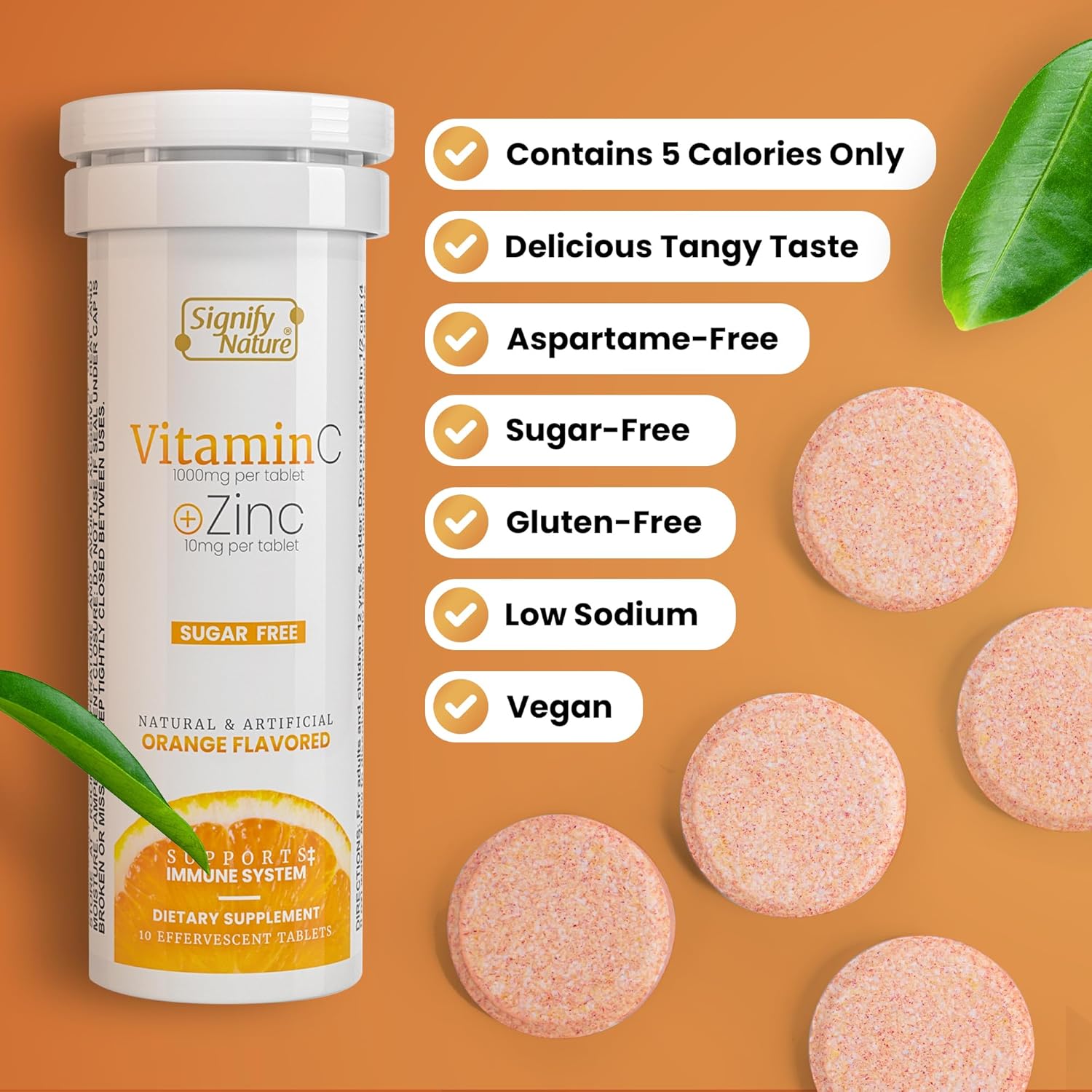 SIGNIFY NATURE Vitamin C 1000mg Effervescent Tablets - Potent Immune Support VIT C with Zinc Supplement - Sugar-Free & Vegan Formula | Dissolvable Vitamin C Tablets - Water Soluble Fizzy Elixir - 80CT - Image 4