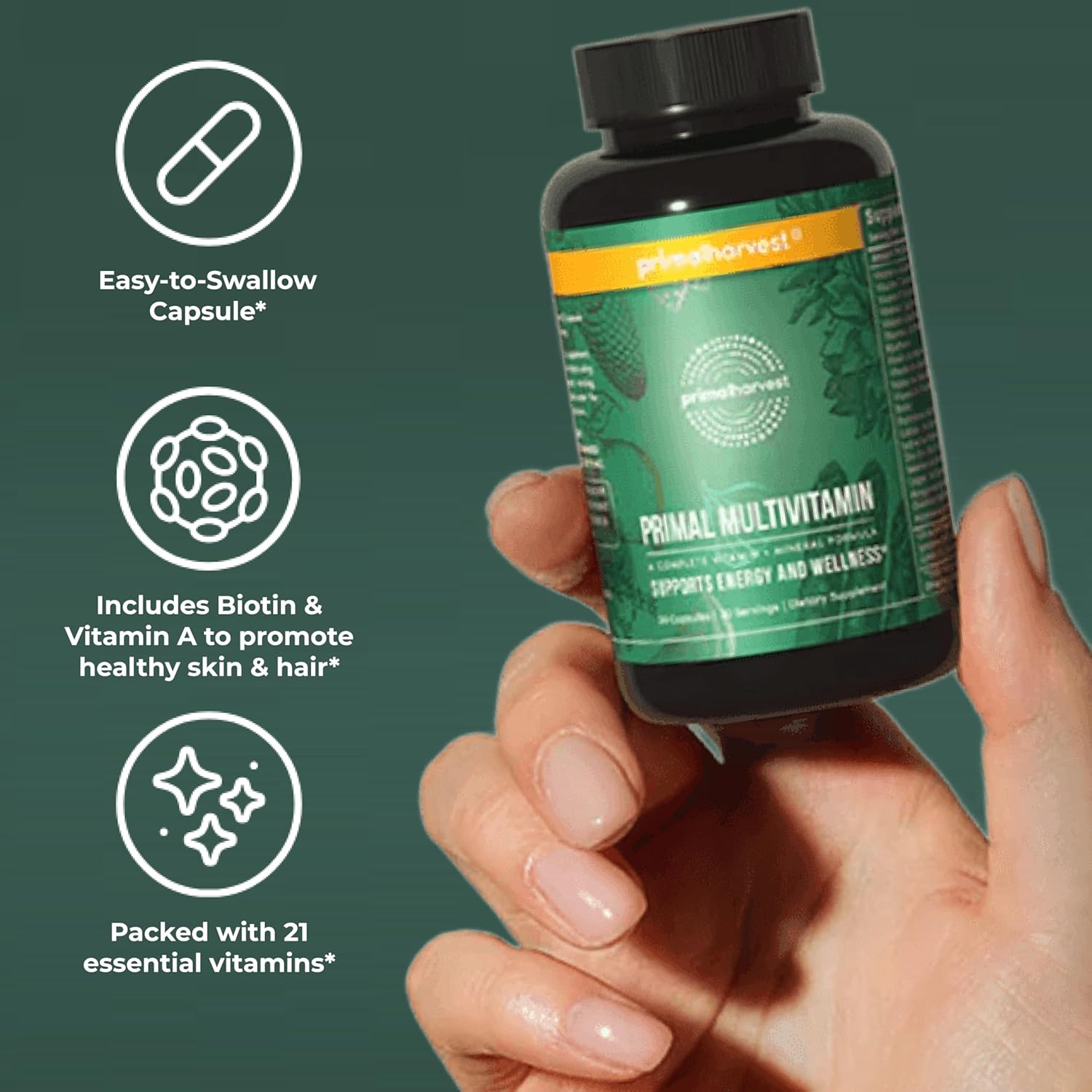 Primal Harvest Primal Multivitamin - Daily Multi-Vitamin Supplement with 21 Essential Vitamins & Minerals for Women & Men - Vitamin A, C, D, E, B12, B6, Biotin, Folic Acid, Zinc, Copper & Selenium - Image 6