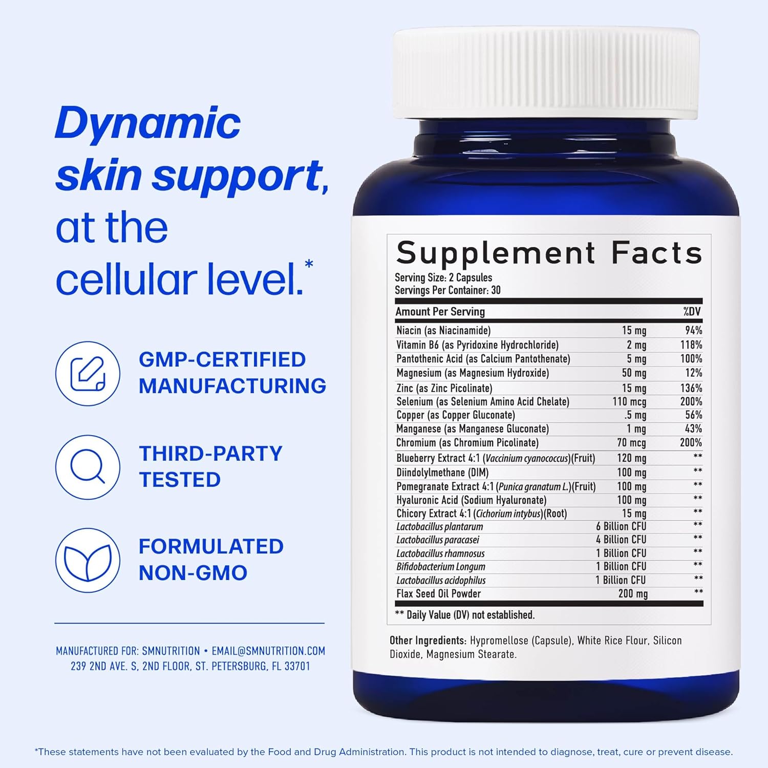 Clear Skin Supplement with Zinc, DIM & Probiotics | 3-in-1 Hormone, Gut & Complexion Support | Triple Action Hyaluronic Acid, Niaciminide & Vitamins for Skin Balance, Glow & Health Support | 60 Ct - Image 7