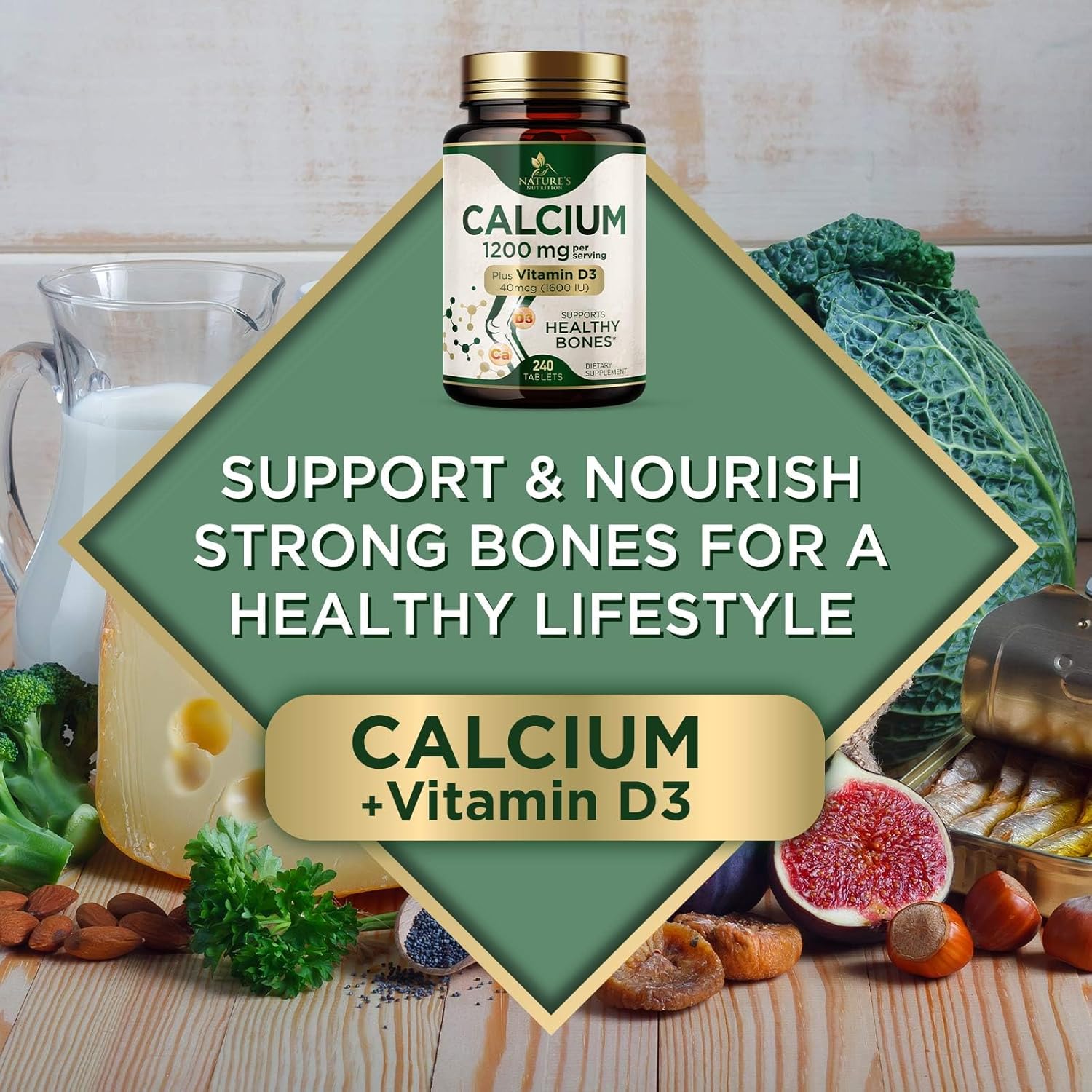 Calcium 1200 mg with Vitamin D3 - Per Serving - Bone Health Supplement - Vitamin D & Calcium Supplements for Women & Men - Bone Strength Support - Natural Calcium Pills - Bottled in USA - 240 Tablets - Image 6