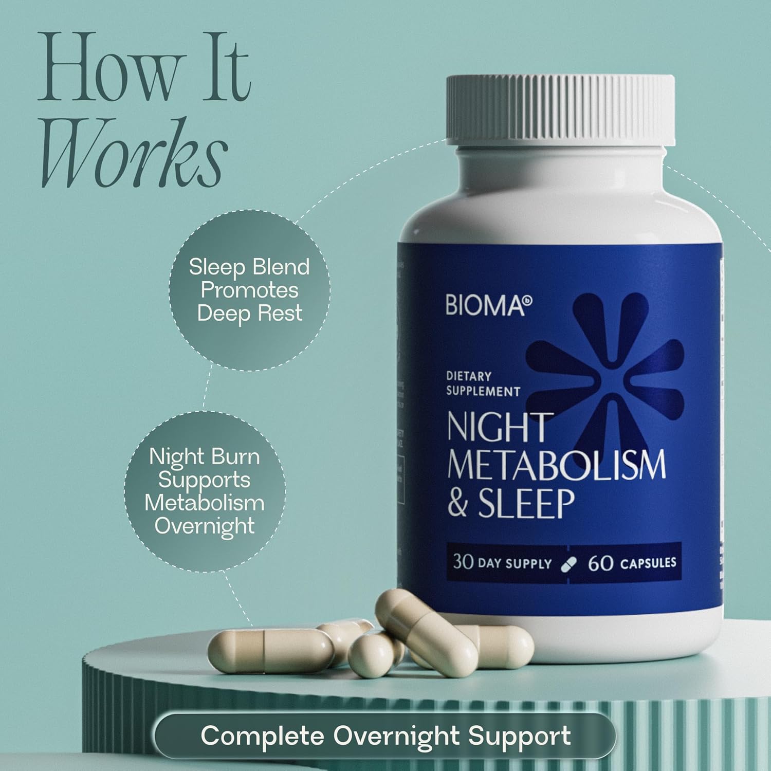 BIOMA Night Metabolism & Sleep - Supports Digestion, Energy Metabolism & Restful Sleep with Melatonin, Vitamin D, Magnesium & More - 60 Capsules (30-Day Supply) - Image 8