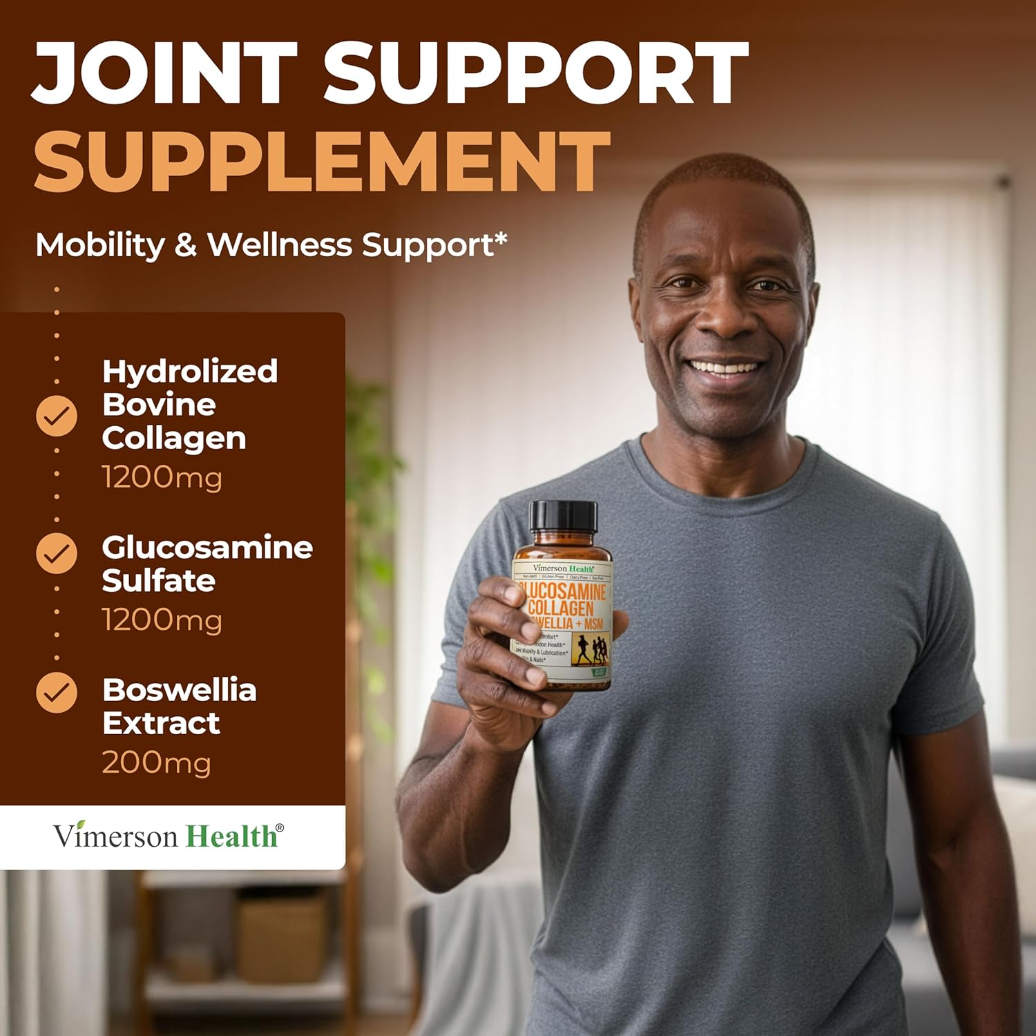 Glucosamine Chondroitin with 1200mg Hydrolyzed Collagen Peptides, Boswellia Extract, Quercetin, Bromelain, MSM – Hair Skin Nails and Joint Supplement for Women & Men – FSA Eligible 120 Capsules - Image 5