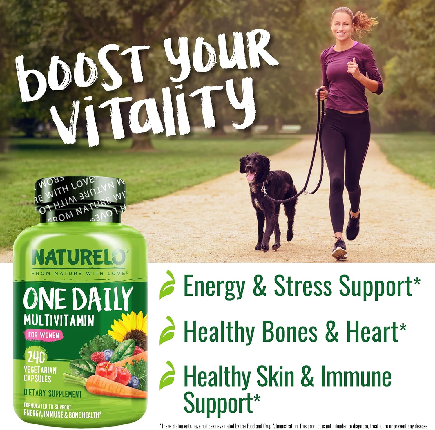 NATURELO One Daily Multivitamin for Women w/Vitamin B12, 240 Ct, Energy Support, Whole Food Daily Women Multivitamin Supplement, Nourish Hair/Skin/Nail, Non-GMO, No Soy, Gluten Free, 8 Month Supply - Image 2
