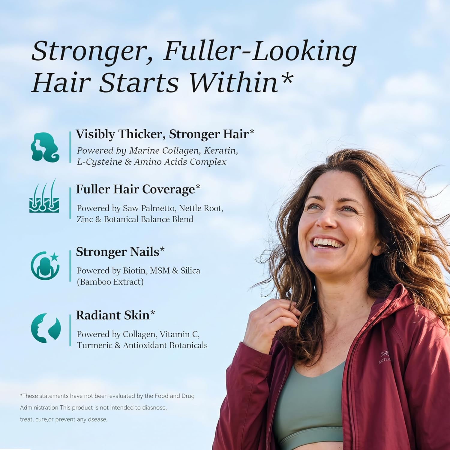 Hair Growth Supplements for Women, Ages 30 and Up - Clinically Tested for Visibly Thicker Hair with Biotin 10,000mcg, Vitamins, Keratin, Collagen, Saw Palmetto, Supports Scalp, Skin & Nails, 120 ct - Image 2