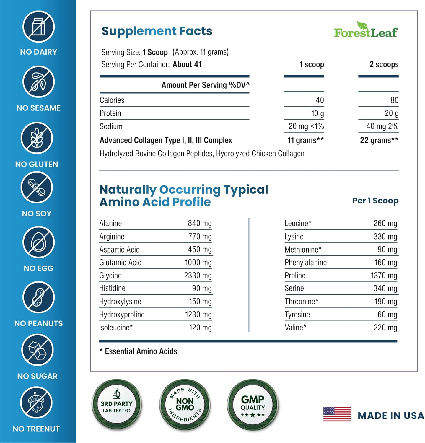 ForestLeaf Collagen Peptides Powder Unflavored - Hydrolyzed Grass Fed Keto Collagen Protein Powder Type 1, 2 & 3 - Vital Hair, Skin, Nails, Joints, Recovery, 11g Per Serving - Image 3