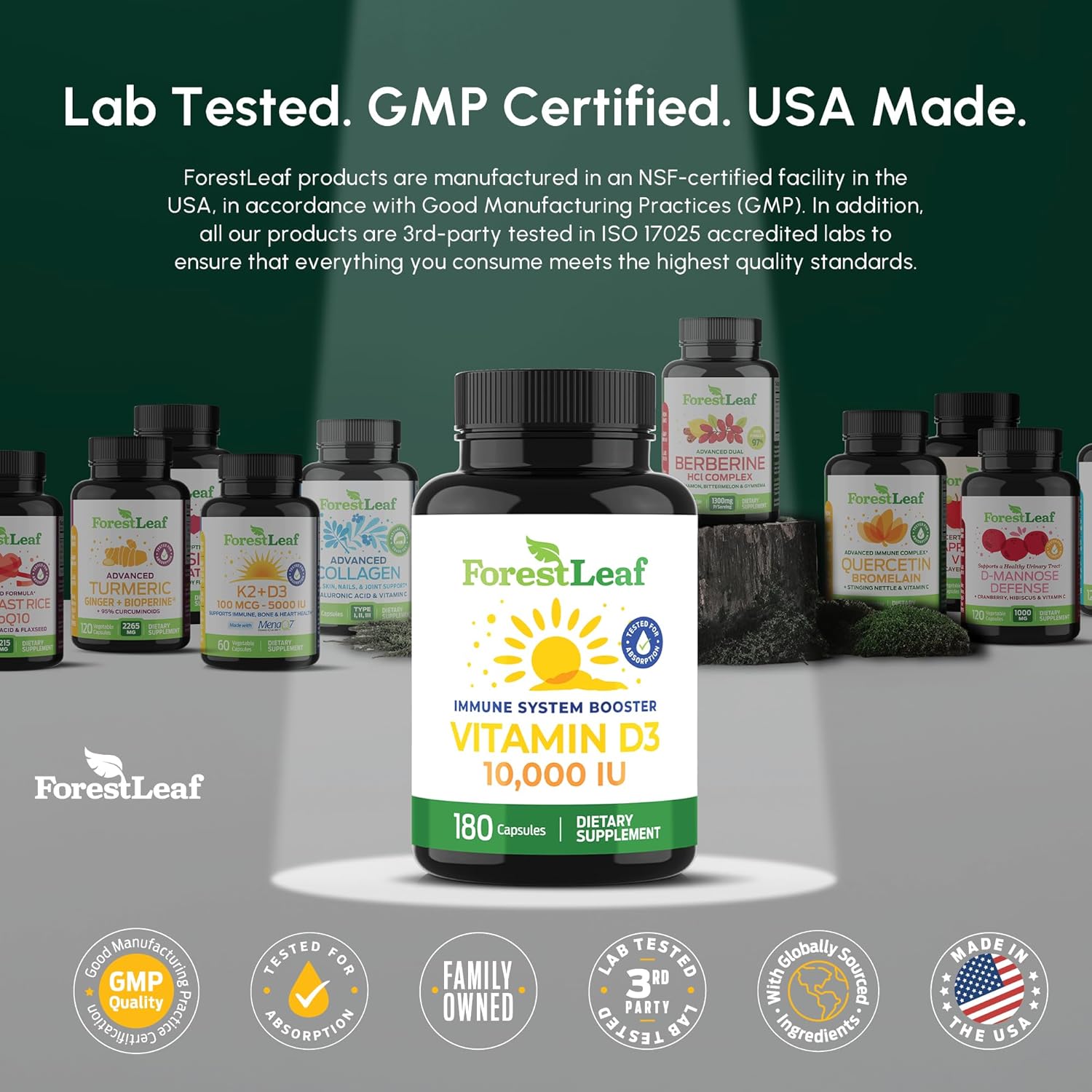 ForestLeaf Vitamin D3 10,000 IU | VIT D - VIT D3 Vitamin D Supplements for Women and Men | Bone Health, Teeth and Immune Support | Easy to Swallow Pills | High Potency Daily, 6-Month Supply, 180 Caps - Image 7