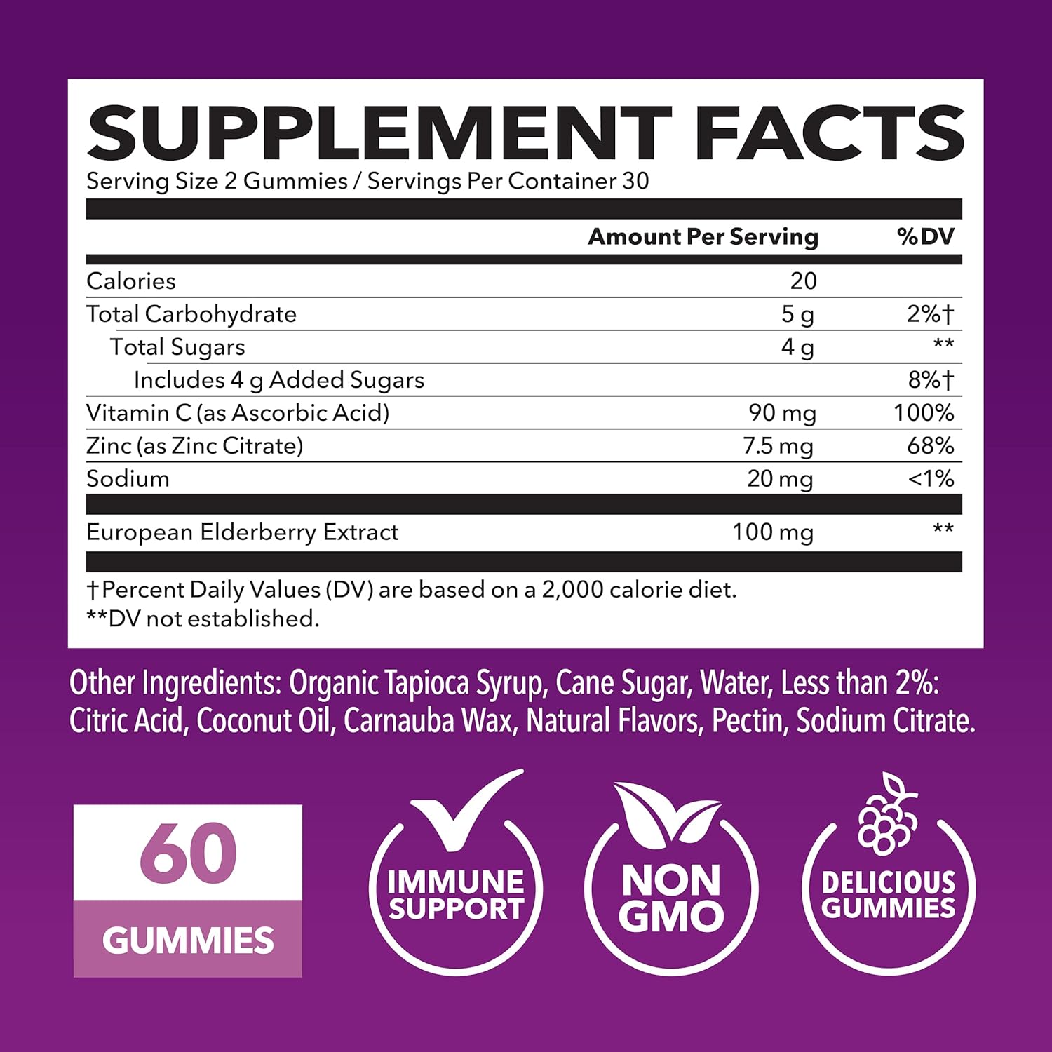 Sambucus Elderberry Gummies for Adults - Immune Support Supplement with Vitamin C and Zinc - Enhanced Formula for Daily Defense - 60 Count, 1 Month Supply, Berry Flavor - Convenient Wellness - Image 2