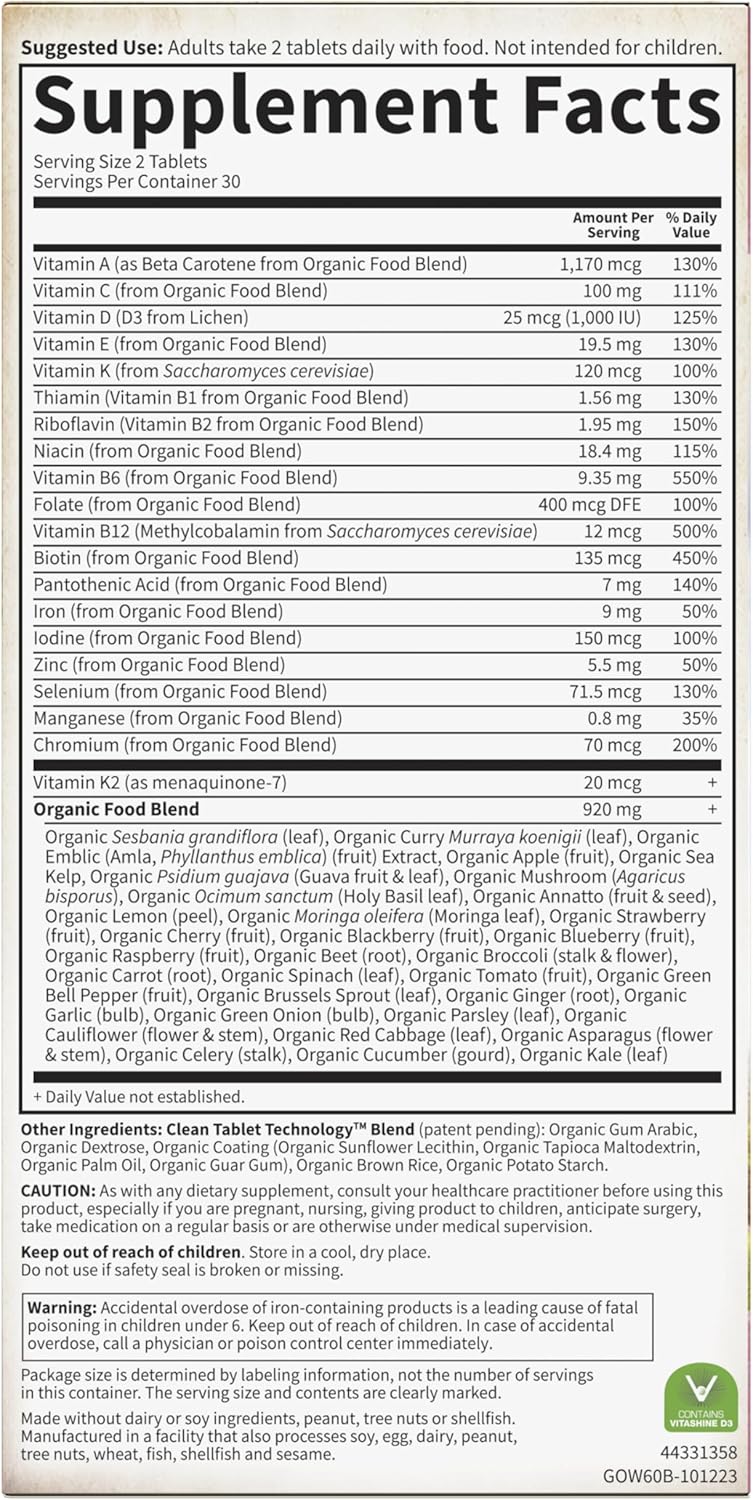 Garden of Life Organics Women's Multivitamin with Vitamin C, D3, Folate, B12, Biotin & Iron – Women's Multivitamin for Energy, Heart Health & Radiant Skin, USDA Organic, Non-GMO, Vegan, 60 Tablets - Image 8