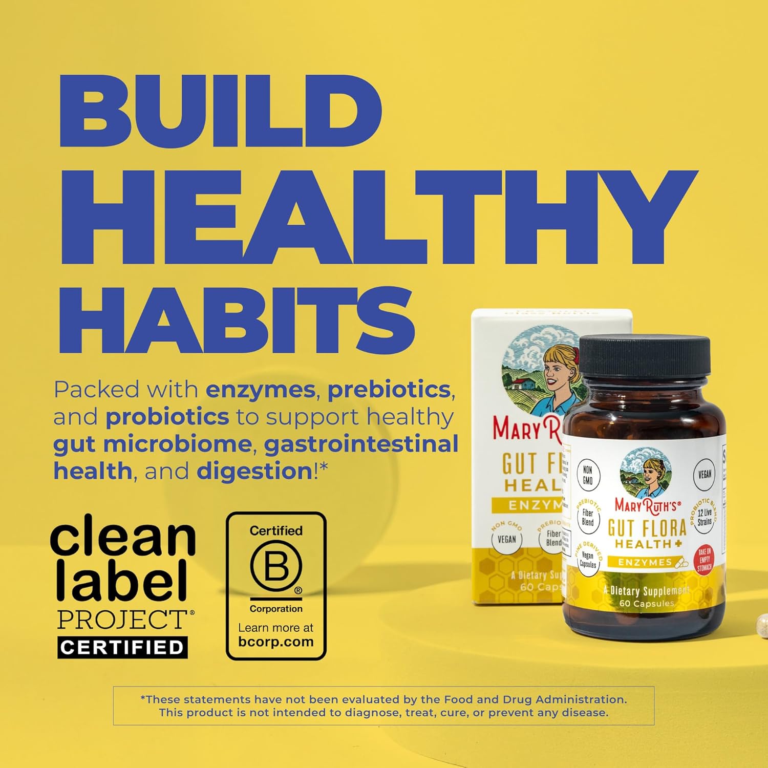 MARYRUTH'S Gut Flora Health+ Enzymes | Prebiotic & Probiotic Digestive Enzymes for Healthy Gut Biome & Digestive Support | Gastrointestinal Health | CLP Certified | 60 Capsules | Up to 2 Month Supply - Image 2