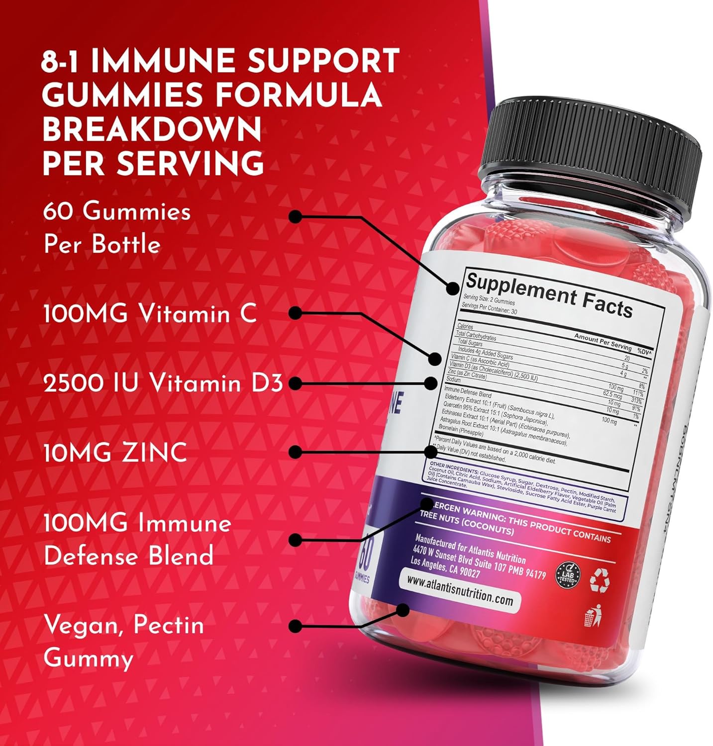 Atlantis Nutrition 8-in-1 Immune Support Gummies with Elderberry | Immune Supplement with Elderberry, Quercetin, Zinc, Vitamin C - Immunity Boosters for Adults & Kids - Delicious Flavor - 60 Count - Image 8