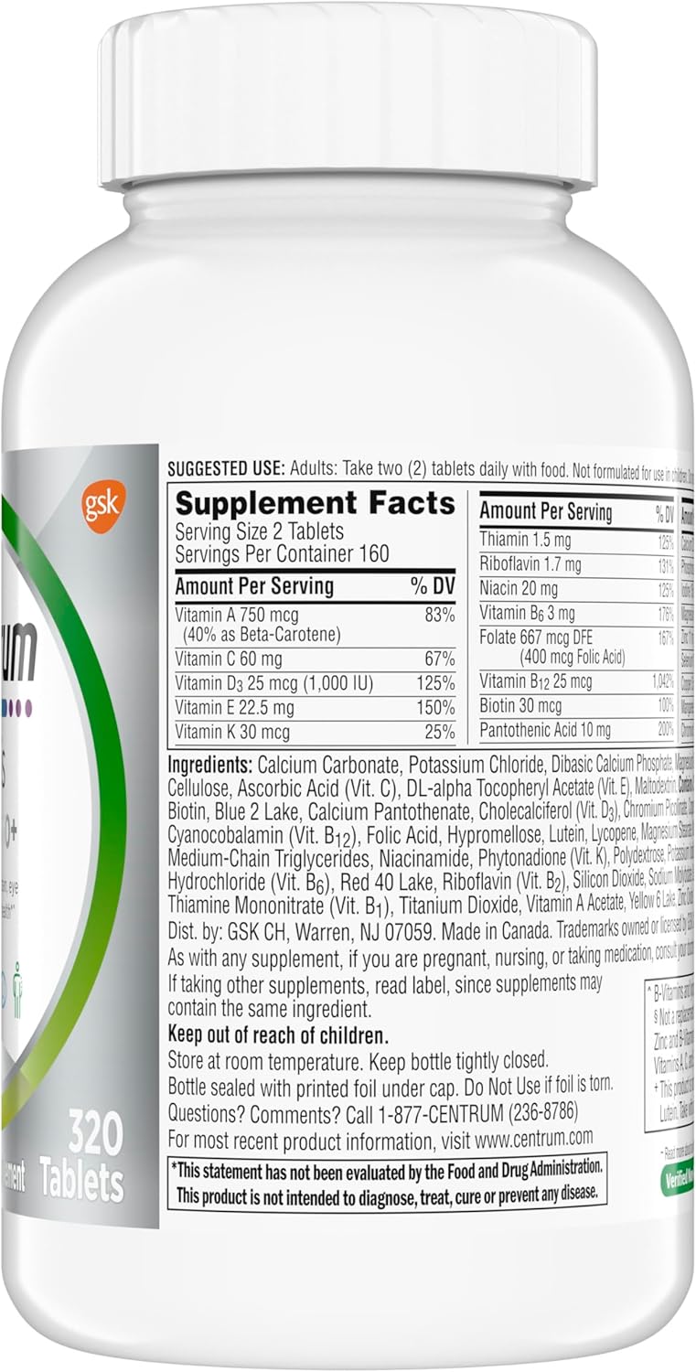 Centrum Minis Silver Multivitamin for Adults 50 Plus, Multimineral Supplement, Vitamin D3, B-Vitamins, Gluten Free, Non-GMO Ingredients, Supports Memory and Cognition in Older Adults - 320 Ct - Image 13