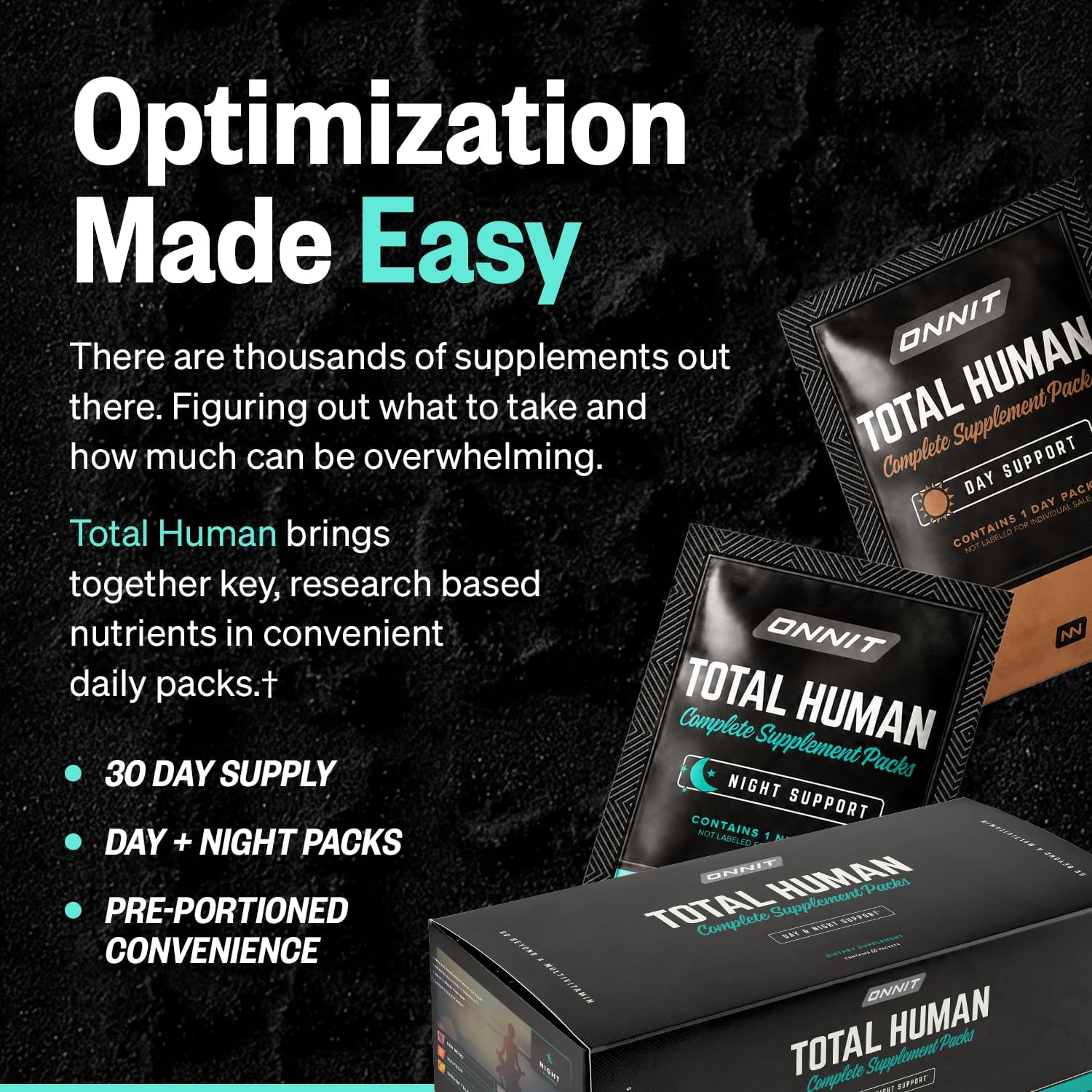 ONNIT Total Human Adult Multivitamin Comprehensive Capsule Packs with Day and Night Support, Daily Vitamin Packs for Men and Women, Dietary Supplement Capsules, 30-Day Supply, 60 Packs - Image 3
