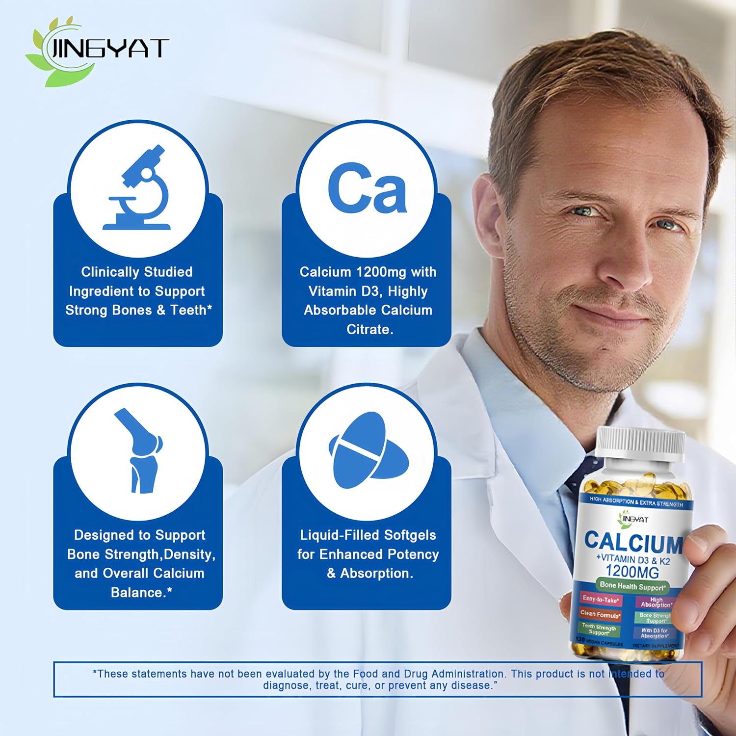 Calcium Supplements for Women - Calcium 1200 mg with Vitamin D3 & K2 - High Absorption Extra Strength Calcium Citrate for Bone Health, Strength, Density, Muscle, Heart Support - Slow Release, Non-GMO - Image 4