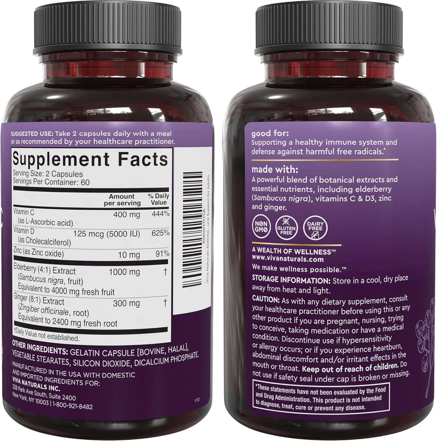 Viva Naturals Elderberry with Vitamin C and Zinc for Adults - 5 in 1 Sambucus Black Elderberry Capsules with Vitamin D3 5000 IU Immunity Supplement, Sambucus Elderberry Immune Support Supplement - Image 8
