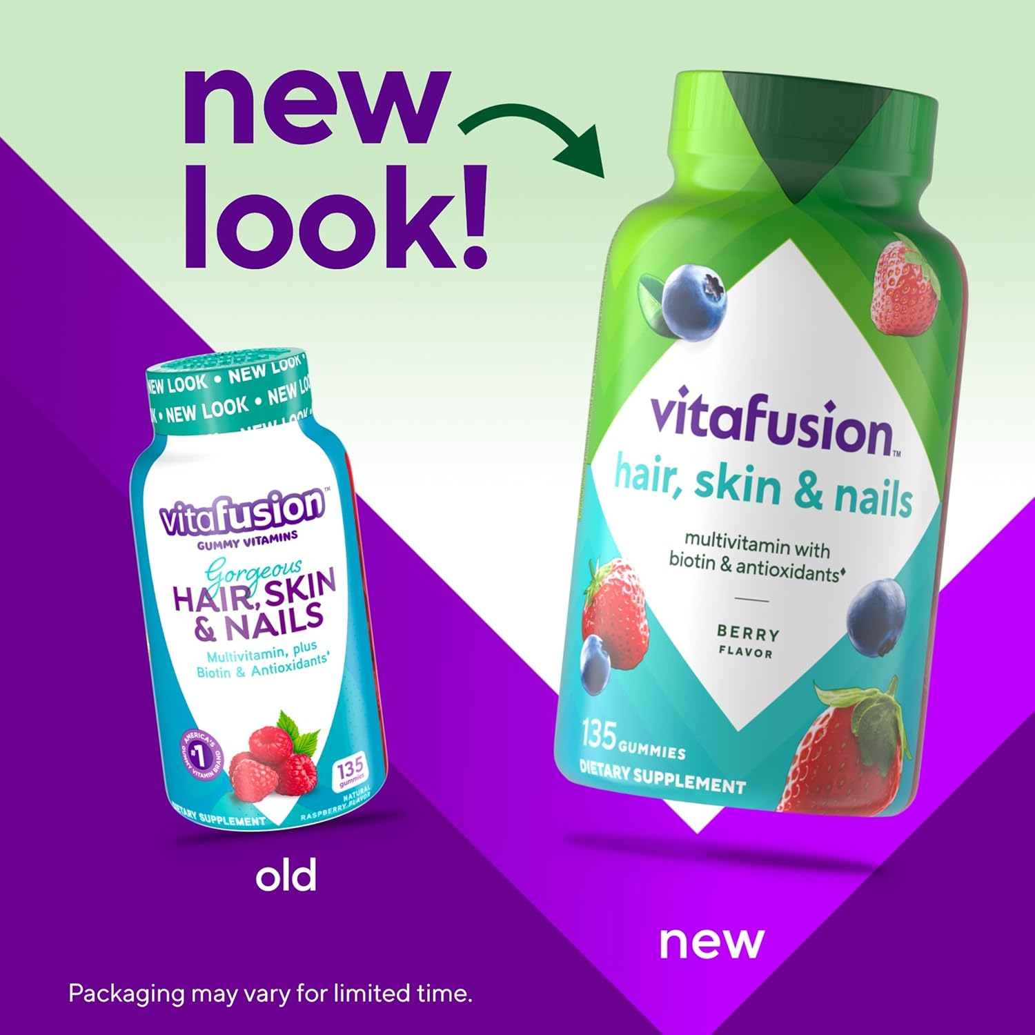 Vitafusion Gorgeous Hair, Skin & Nails Multivitamin Gummy Vitamins, plus Biotin and Antioxidant vitamins C&E, Raspberry Flavor, 135ct (45 day supply), from America’s Number One Gummy Vitamin Brand - Image 2