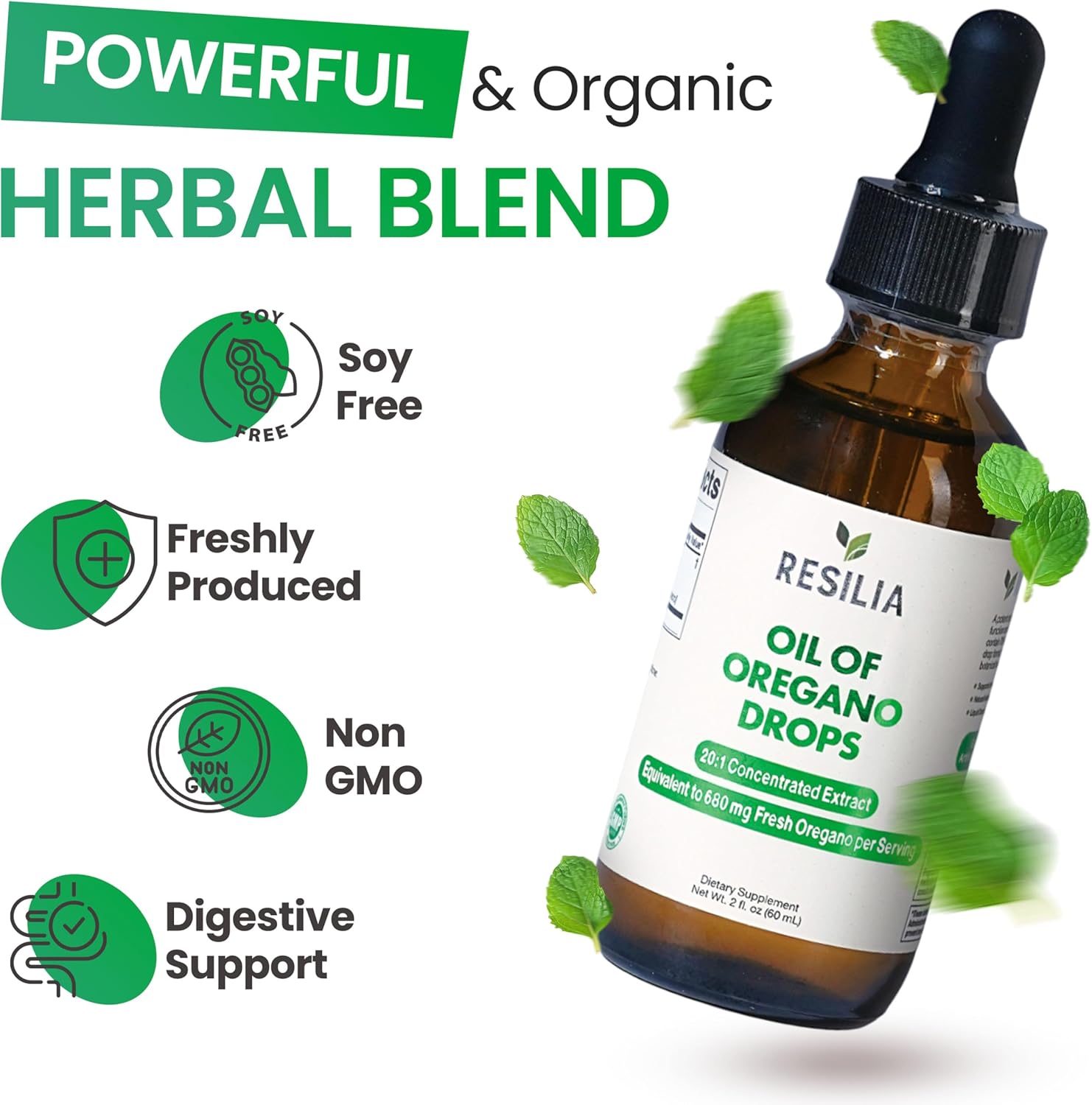 Resilia Premium Oregano Oil Drops – High Potency 34mg Per Serving – Herbal Antioxidant Formula for Immune Support – Non-GMO, Easy-to-Use Liquid Supplement, 60ml - Image 5