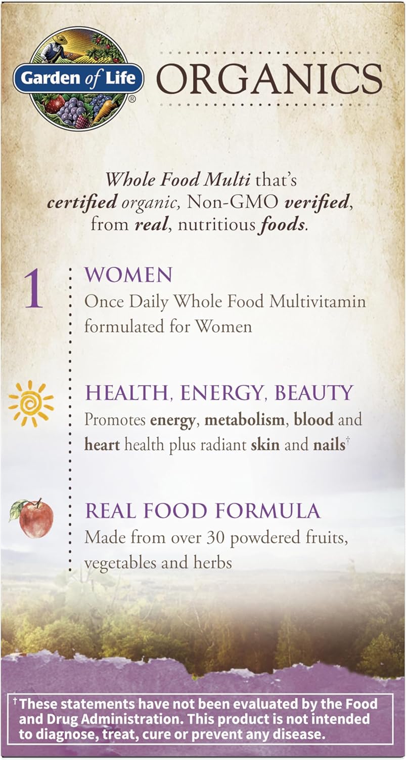 Garden of Life Organics Multivitamin for Women - Women's Once Daily Multi - Whole Food Multi with Iron, Biotin, Vegan Organic Womens Multivitamin for Health, Energy Hair Skin and Nails, 30 Tablets - Image 8