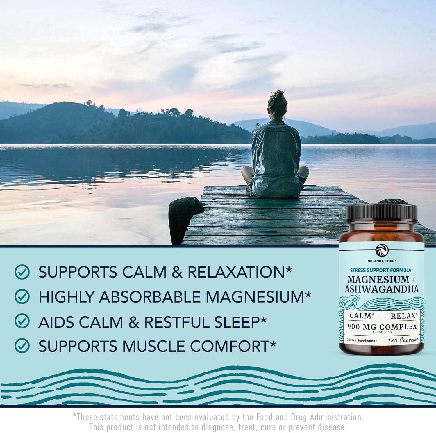 Magnesium Ashwagandha | Calming Magnesium Supplement for Adults | Relax, Rest, Calm Mood & Sleep Support | Mag Citrate & Oxide 400 mg + Ashwagandha 500 mg | Muscle Health & Stress Relief | 120 Ct - Image 3