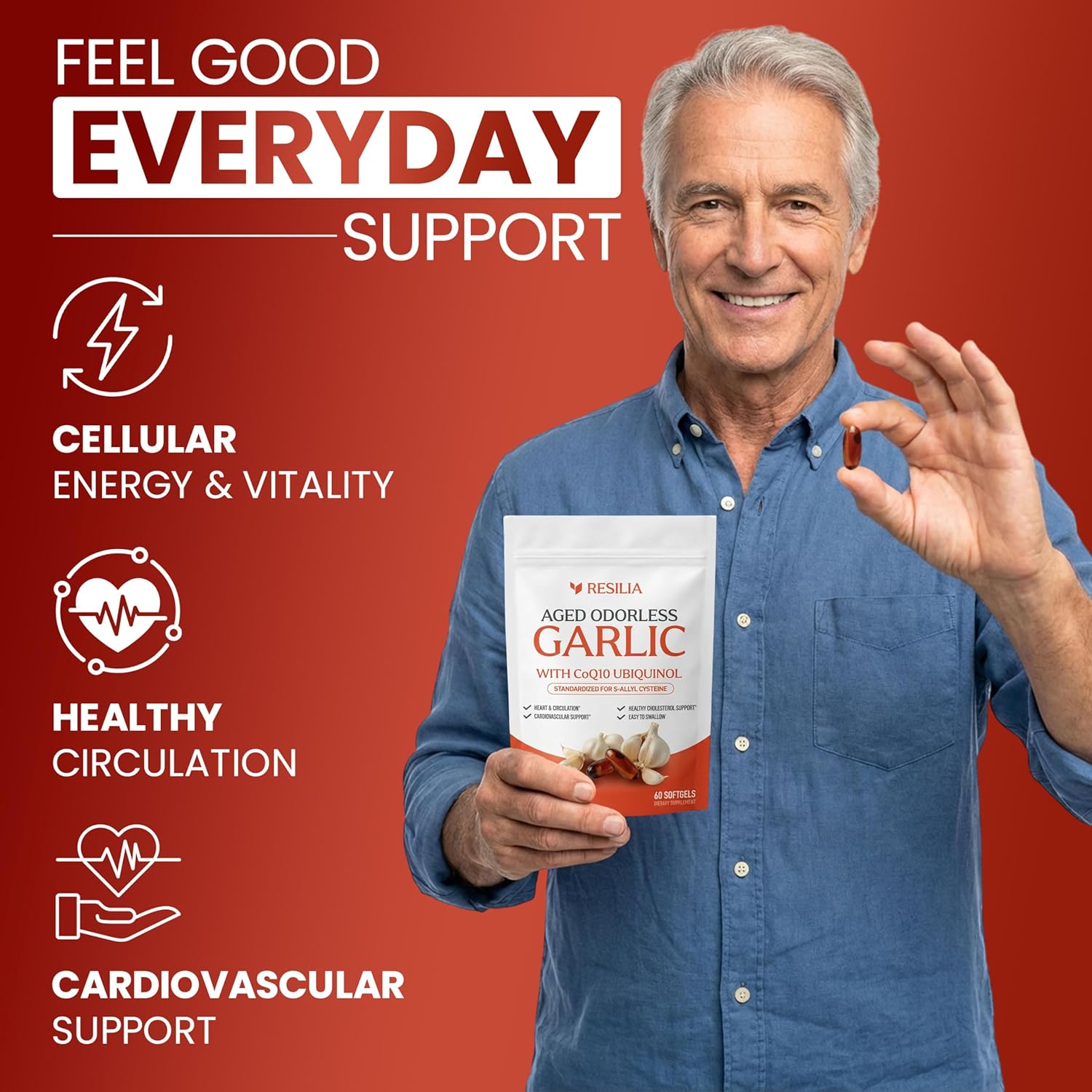 Resilia Garlic Extract 600mg Softgels (60 Count) – Odorless Aged Garlic Extract Supplement with CoQ10 Ubiquinol – 20-Month Matured, Standardized for S-Allyl Cysteine - Heart Health & Immune Support - Image 6