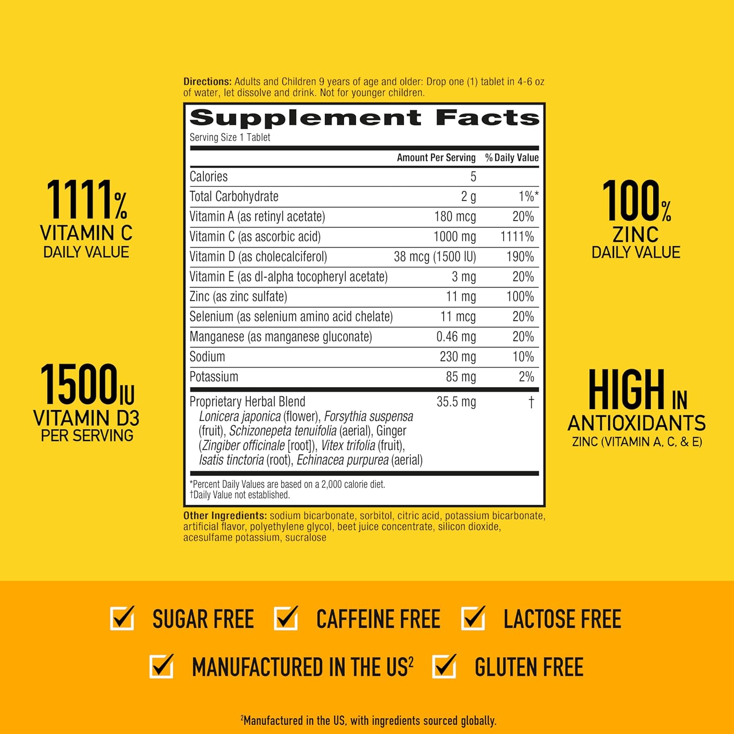 Airborne Immune Support Effervescent Tablets, Very Berry Flavor - 30ct with 1000mg Vitamin C + Vitamins A, D, E, Zinc, Selenium, Manganese & Herbal Blend - Sugar‑Free, Gluten‑Free - Image 3