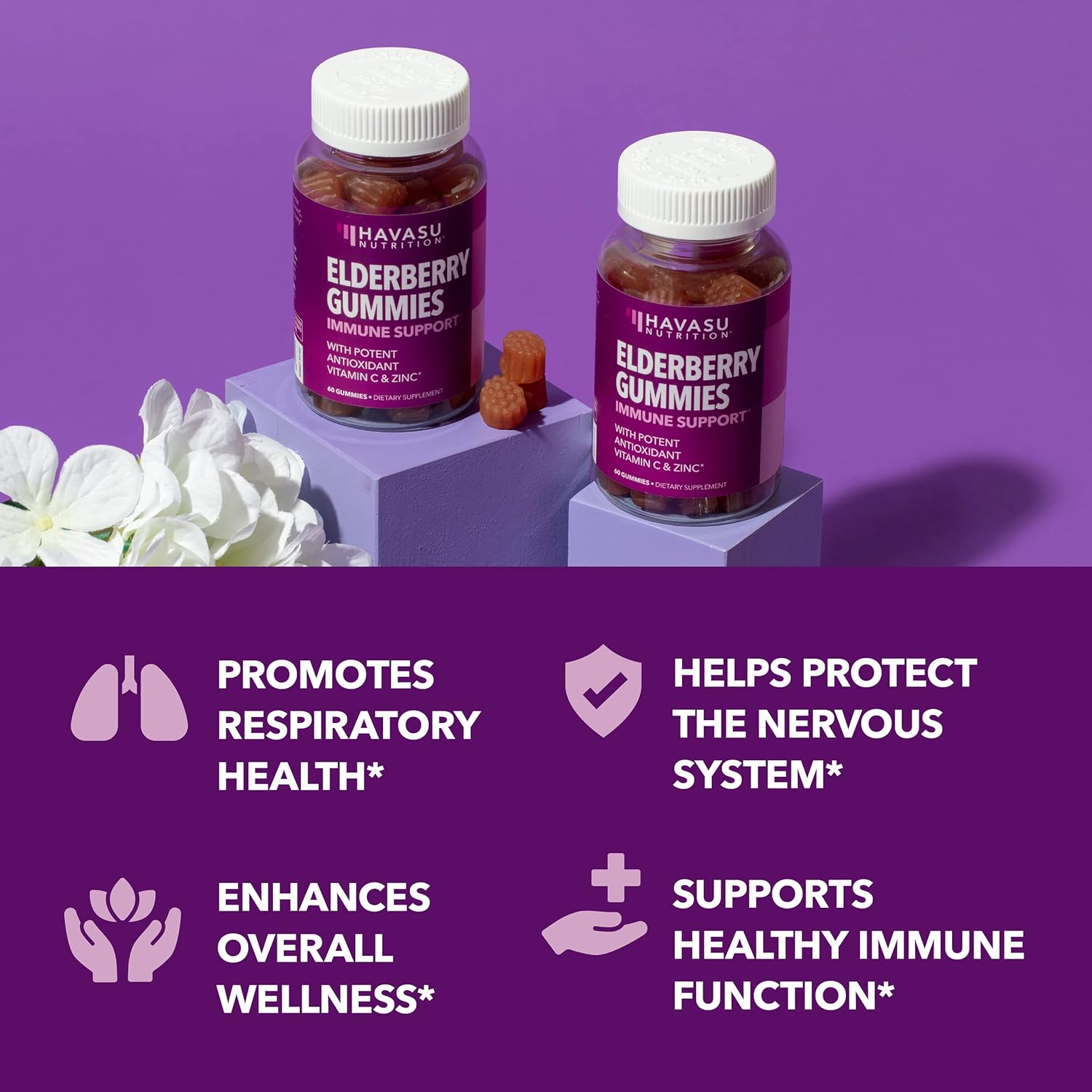 Sambucus Elderberry Gummies for Adults - Immune Support Supplement with Vitamin C and Zinc - Enhanced Formula for Daily Defense - 60 Count, 1 Month Supply, Berry Flavor - Convenient Wellness - Image 5