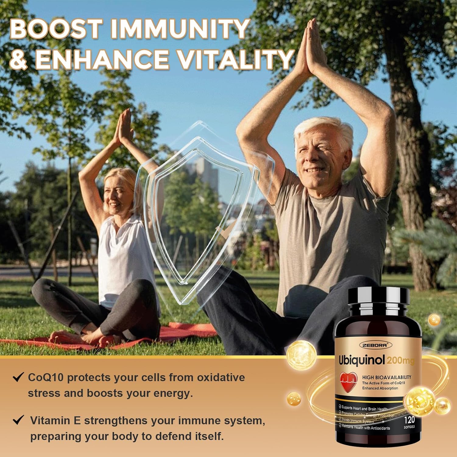 ZEBORA Ubiquinol CoQ10 200mg Softgels, 4-in-1 Powerful Antioxidant for Heart and Vascular Health, Essential for Energy Production, Max Absorption Active Form of CoQ10, 120 Softgels - Image 5