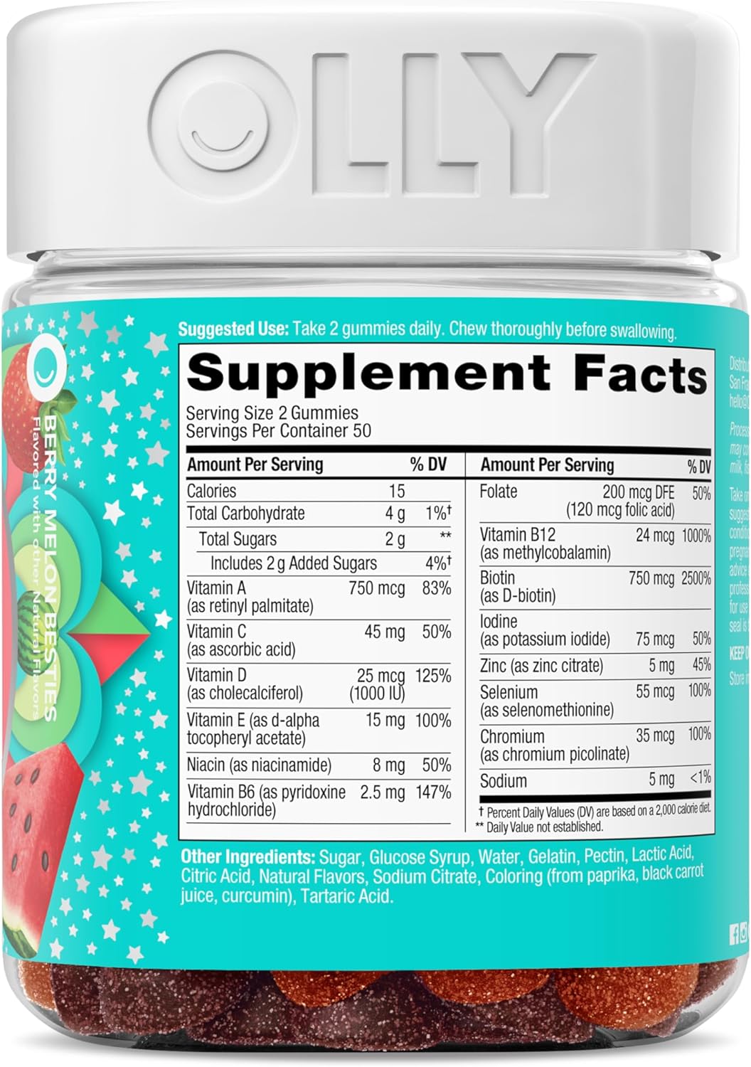 OLLY Teen Girl Multi Gummy, Healthy Skin and Immune Support,* Essential Vitamins, Biotin, Zinc, Chewable Multivitamin, Strawberry Melon Flavored, 50 Day Supply - 100 Count - Image 8