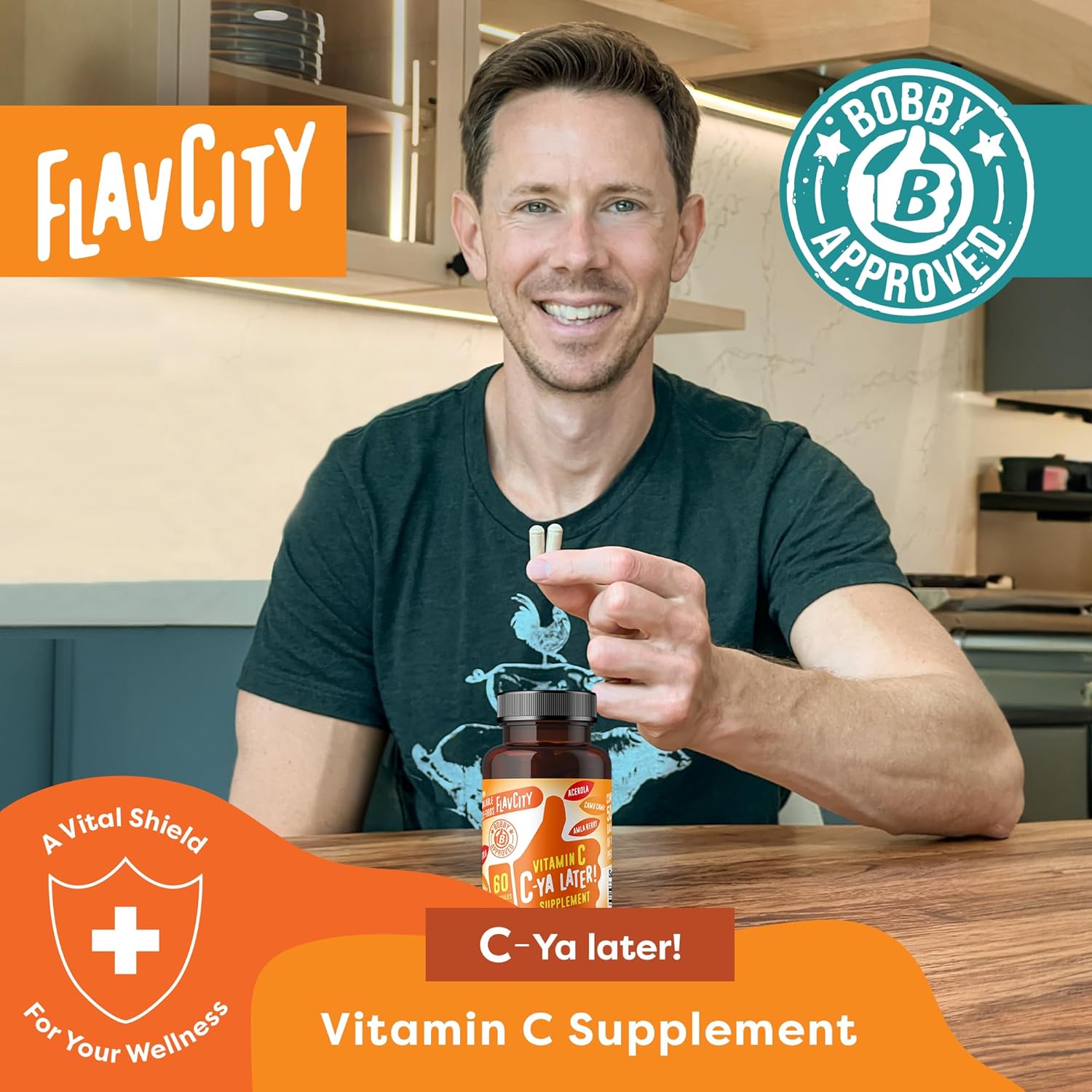 FlavCity Vitamin C Supplement, C-Ya Later! Superfood-Derived Immunity Support - Bioavailable Vitamin C Immune Support from Acerola Cherry, Rose Hips & Camu Camu - 500% Daily Value (60 Capsules) - Image 2