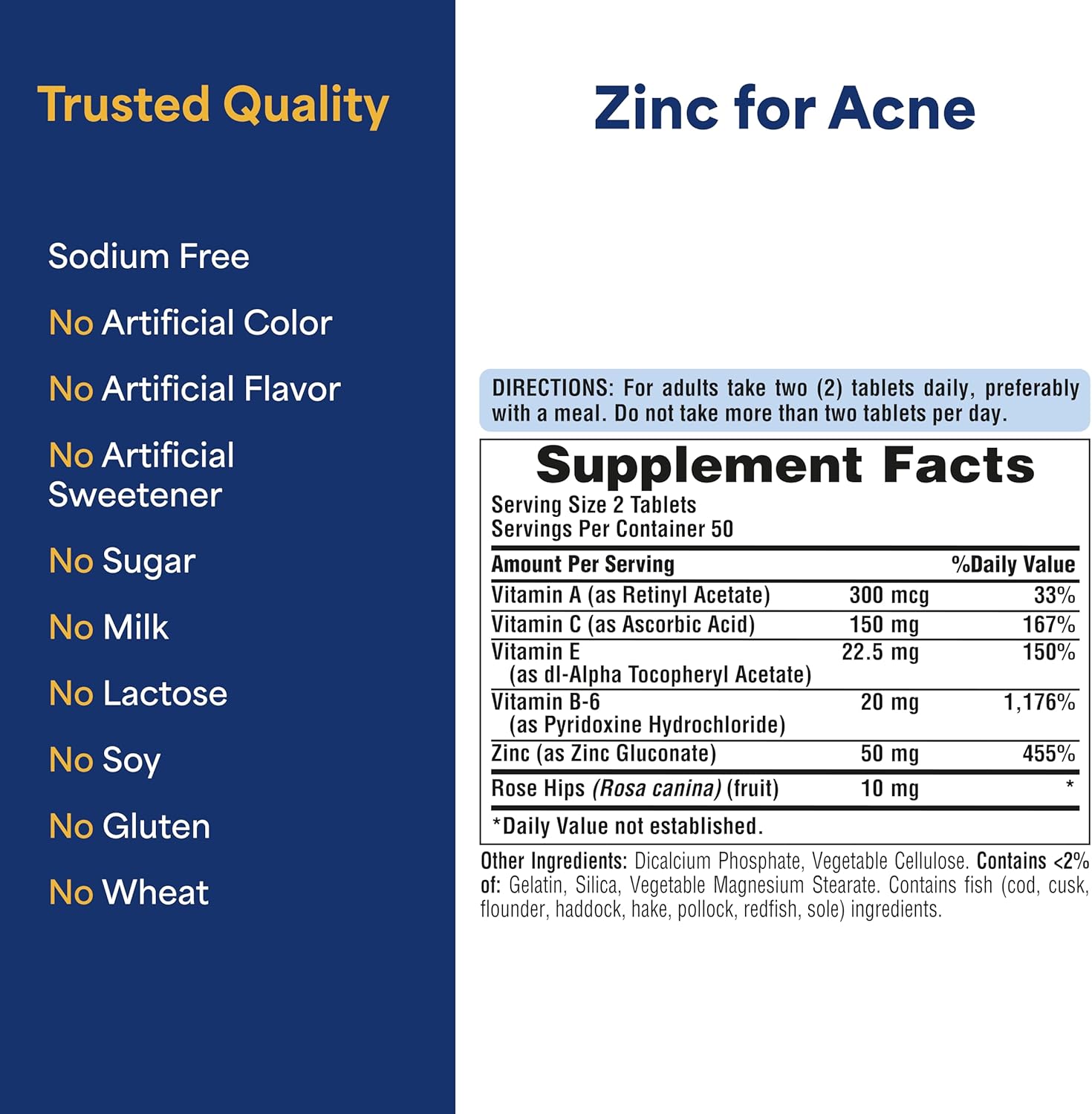 Puritan's Pride Zinc for Acne Skin Formula with Vitamins C, B-6, A, and E for Men and Women, Dietary Supplement for Clear Healthy Skin, Immune System, Cell Division and Growth Support, 100 Tablets - Image 6