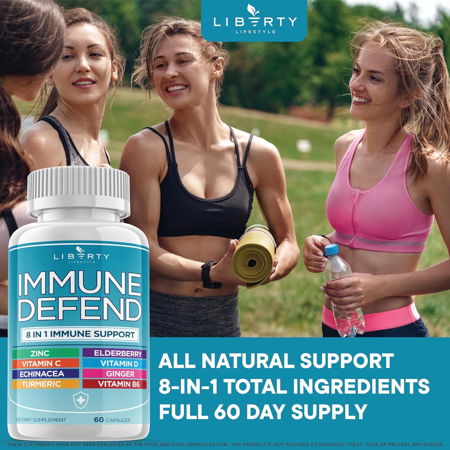 8 in 1 Immune Defense Support, Immunity Vitamins Supplement Booster Zinc 50mg, Vitamin C Elderberry VIT D3 5000 IU, Turmeric Curcumin & Ginger, Echinacea - Allergy Relief for Kids Adults (2 Pack) - Image 6