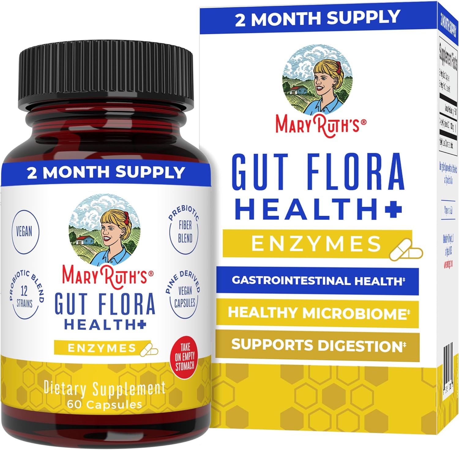 MARYRUTH'S Gut Flora Health+ Enzymes | Prebiotic & Probiotic Digestive Enzymes for Healthy Gut Biome & Digestive Support | Gastrointestinal Health | CLP Certified | 60 Capsules | Up to 2 Month Supply
