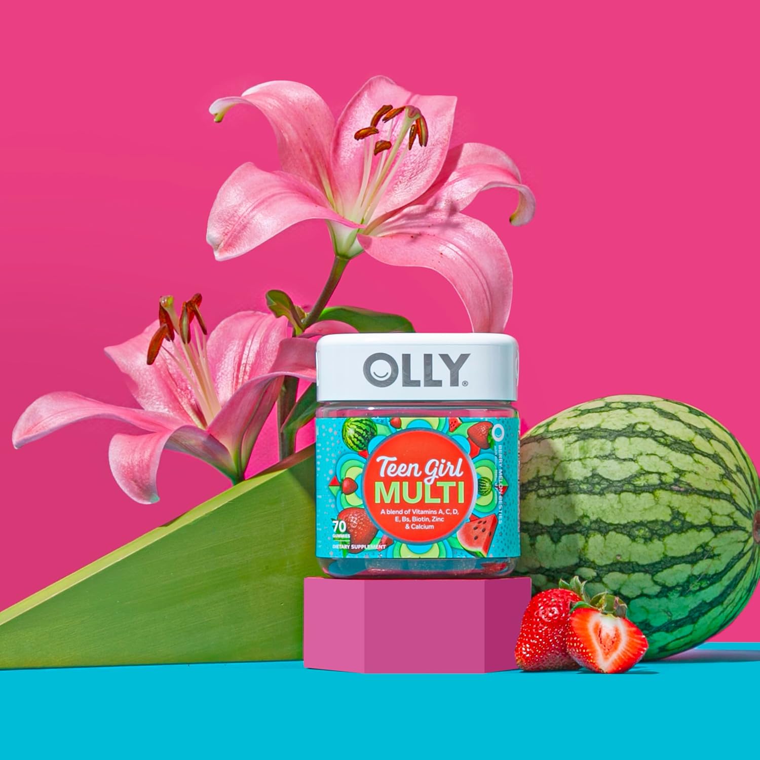 OLLY Teen Girl Multi Gummy, Healthy Skin and Immune Support,* Essential Vitamins, Biotin, Zinc, Chewable Multivitamin, Strawberry Melon Flavored, 50 Day Supply - 100 Count - Image 5