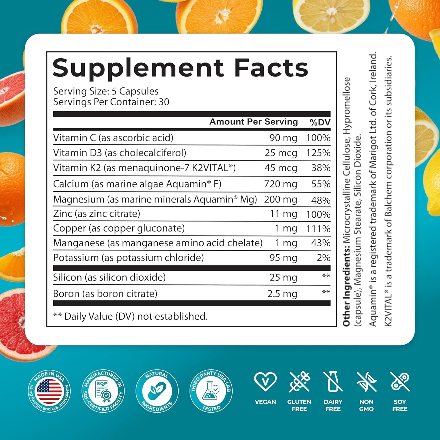 PUREHEALTH RESEARCH Bone Health Formula - for Bones, Joint & Skeletal Wellness - with Calcium, Magnesium, Zinc, Copper, Manganese, Potassium, Vitamin K2, D3, C & More for Women & Men - 150 Capsules - Image 2