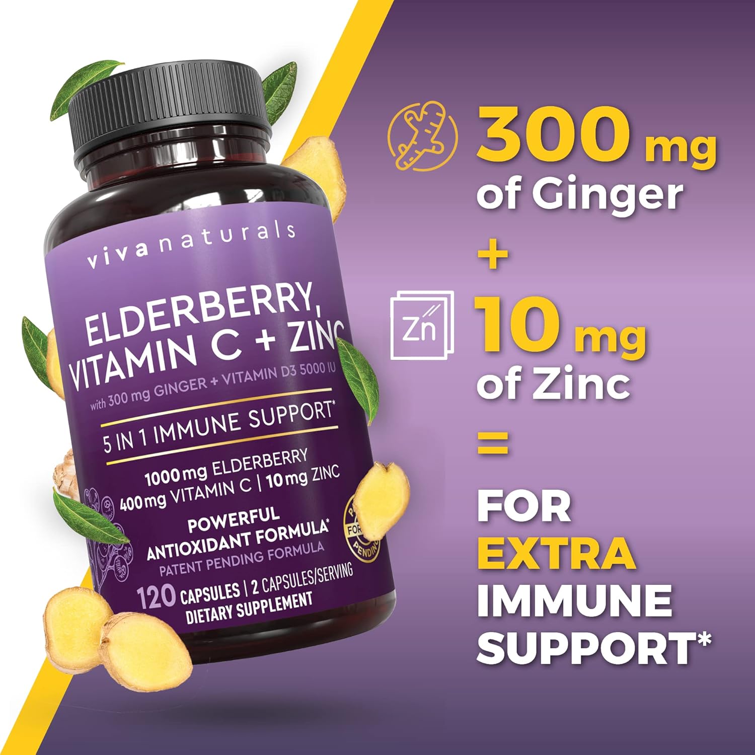 Viva Naturals Elderberry with Vitamin C and Zinc for Adults - 5 in 1 Sambucus Black Elderberry Capsules with Vitamin D3 5000 IU Immunity Supplement, Sambucus Elderberry Immune Support Supplement - Image 6
