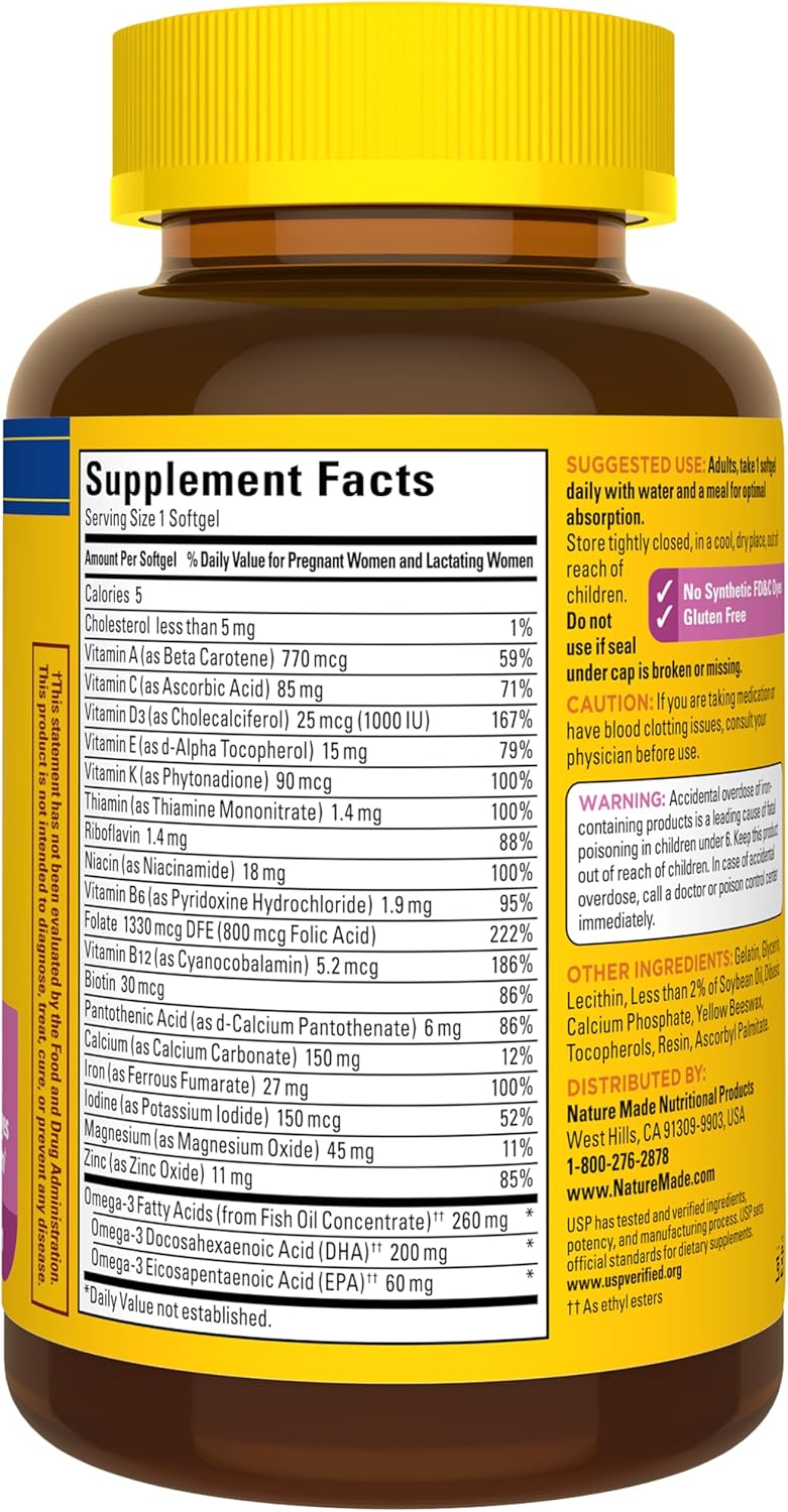 Nature Made Prenatal Vitamins for Women with Folic Acid + DHA, Prenatal Vitamin and Mineral Supplement for Daily Nutritional Support, 110 Softgels, 110 Day Supply - Image 9