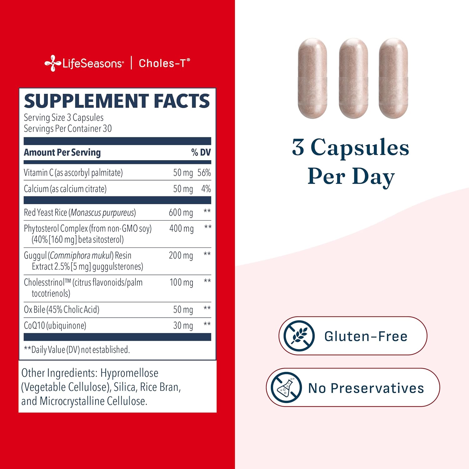 LifeSeasons Choles-T - Cholesterol Support Supplement - Supports Healthy Cholesterol Levels & Enhances Liver Function - Red Yeast Rice, CoQ10, Guggul & Phytosterols - 90 Capsules / 30-Day Supply - Image 5