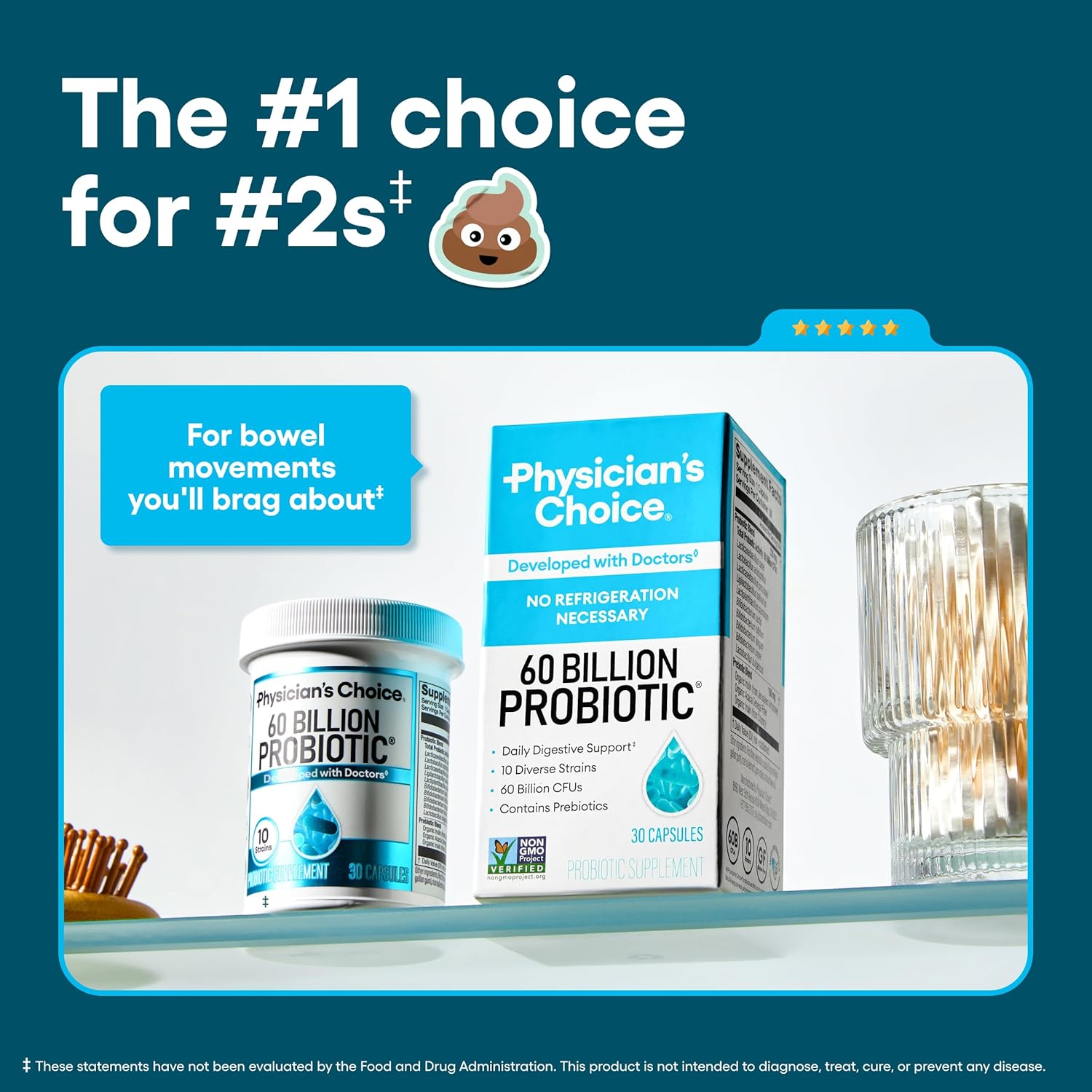 Physician's CHOICE Probiotics 60 Billion CFU - 10 Strains + Organic Prebiotics - Immune, Digestive & Gut Health - Supports Occasional Constipation, Diarrhea, Gas & Bloating - for Women & Men - 84ct - Image 2