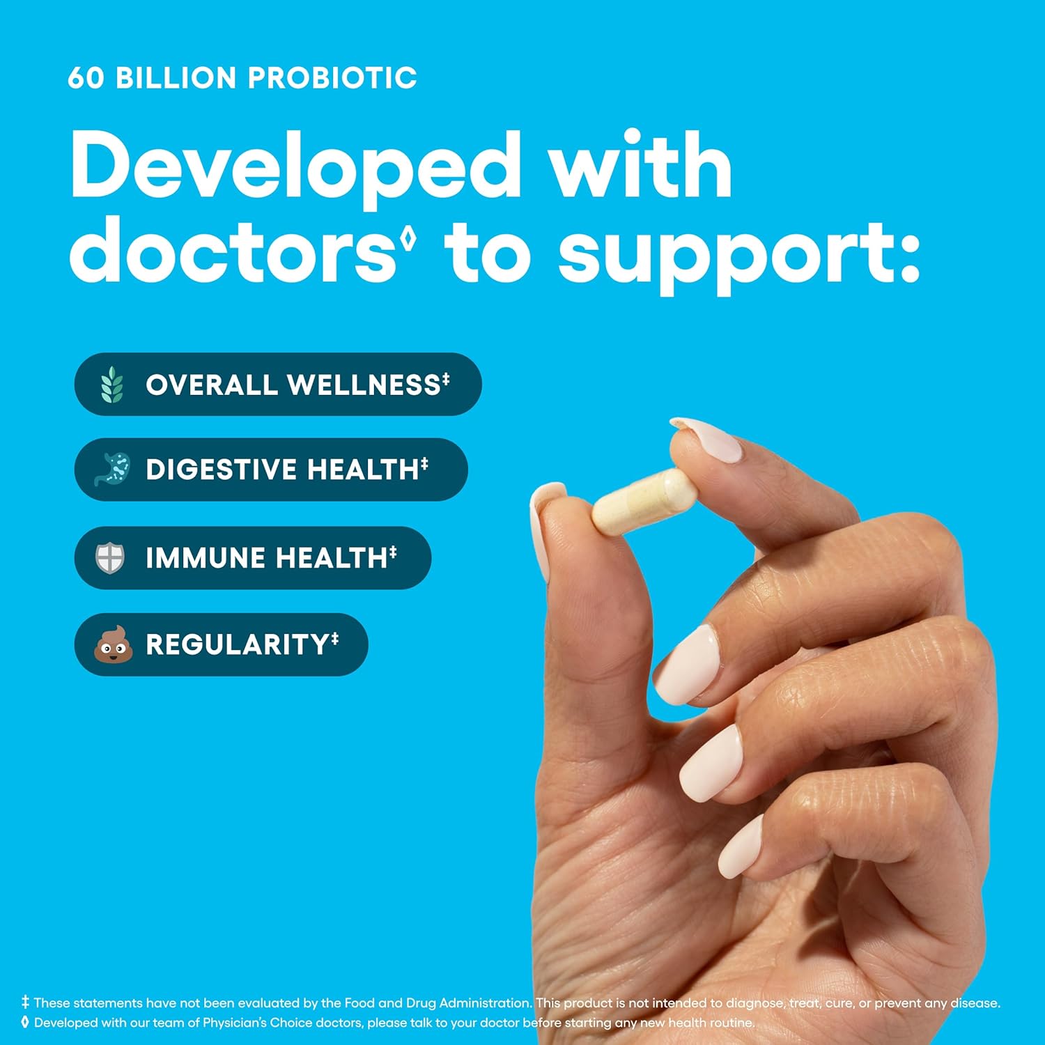 Physician's CHOICE Probiotics 60 Billion CFU - 10 Strains + Organic Prebiotics - Immune, Digestive & Gut Health - Supports Occasional Constipation, Diarrhea, Gas & Bloating - for Women & Men - 84ct - Image 3