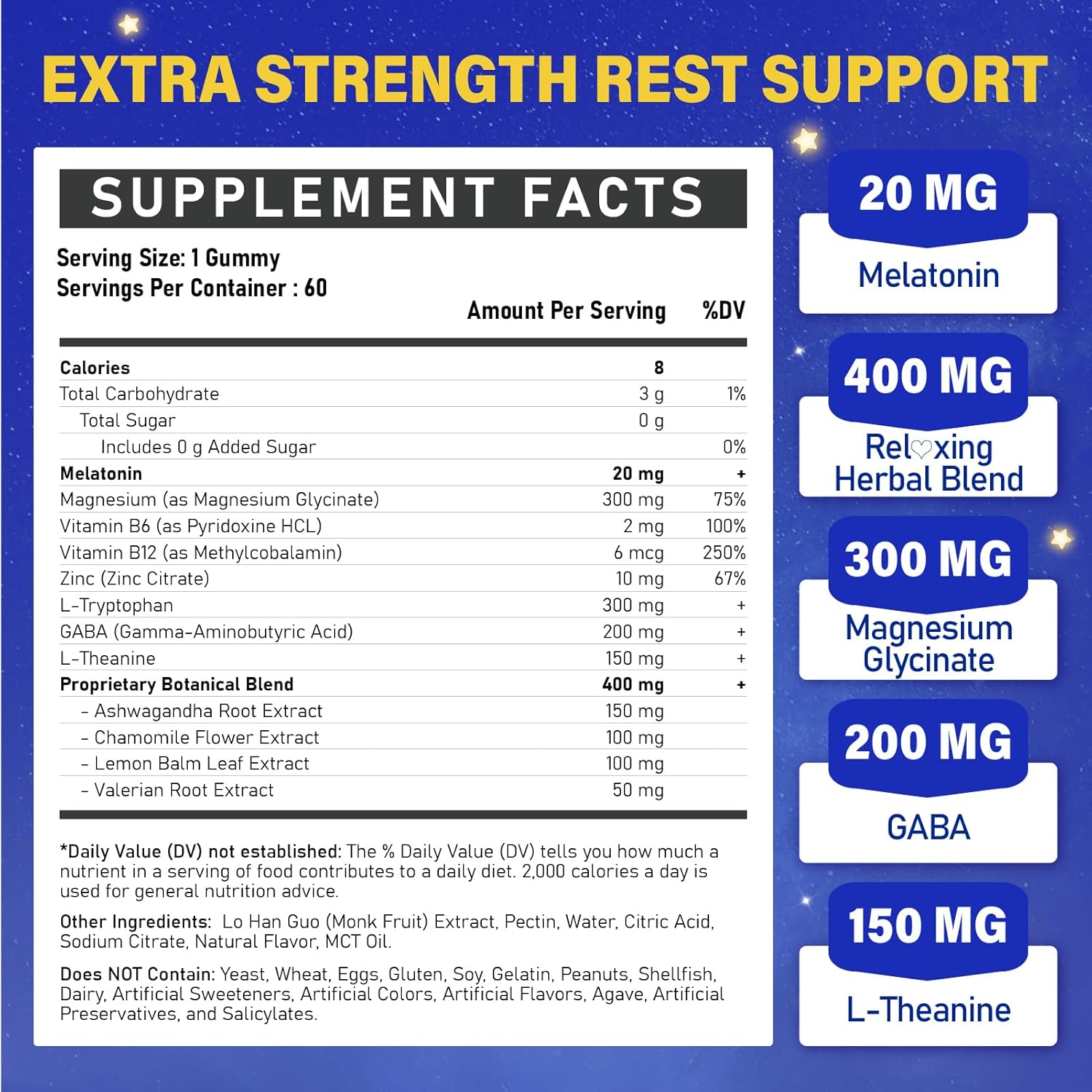 Melatonin 20mg Gummies for Adults - Max Strength Melatonin Gummy Supplement with Magnesium Glycinate, B6, B12, L-Theanine, GABA, & Herbs - Non-Habit Forming, Vegan, Natural Mixed Berry Flavor - Image 2