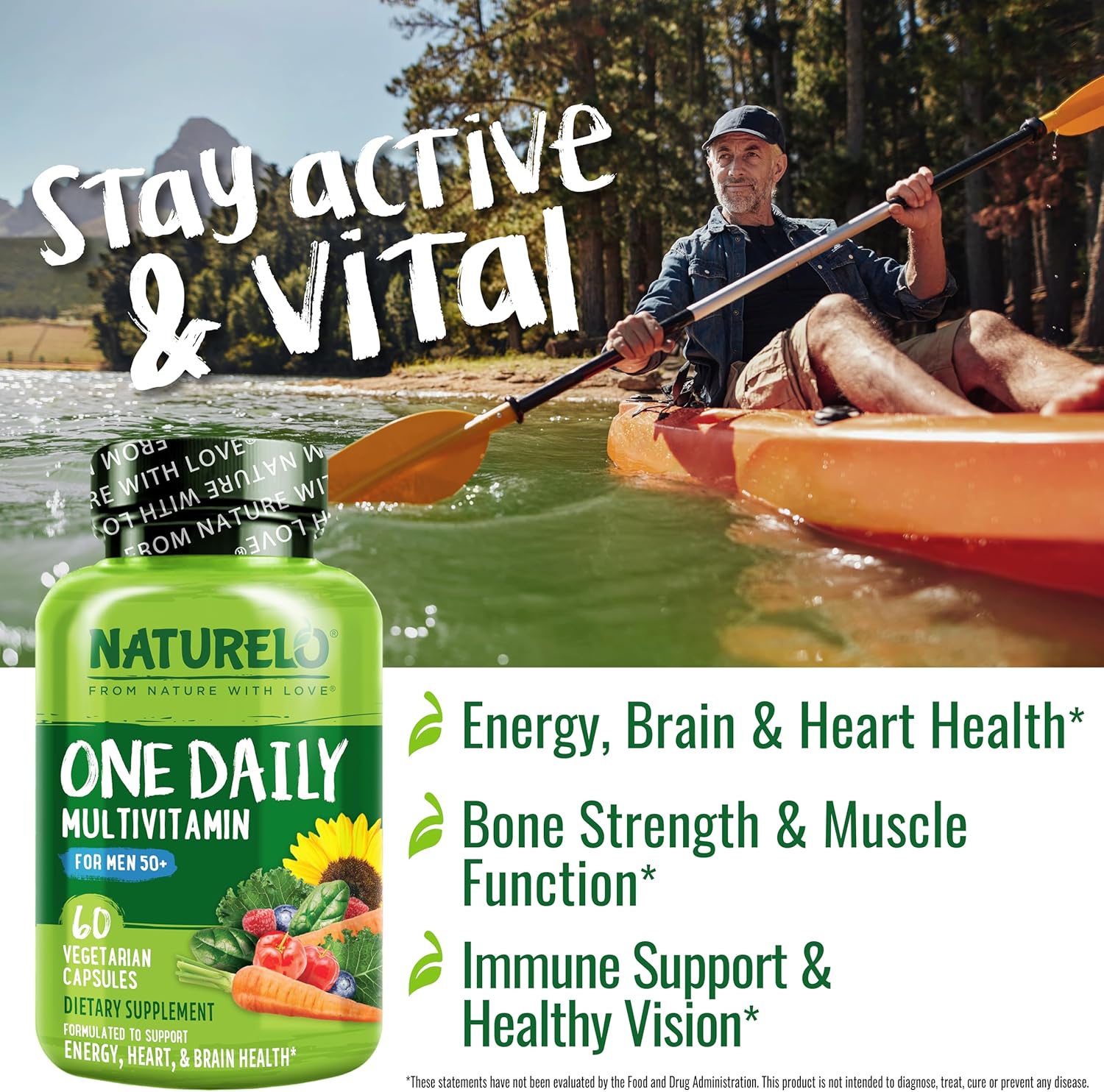 NATURELO Mens Multivitamins for Men 50+ - One Daily Multivitamin for Men with Vitamins, Minerals & Organic Whole Foods, Boost Energy & Health, Non-GMO, 60 Vegetarian Capsules - Image 2