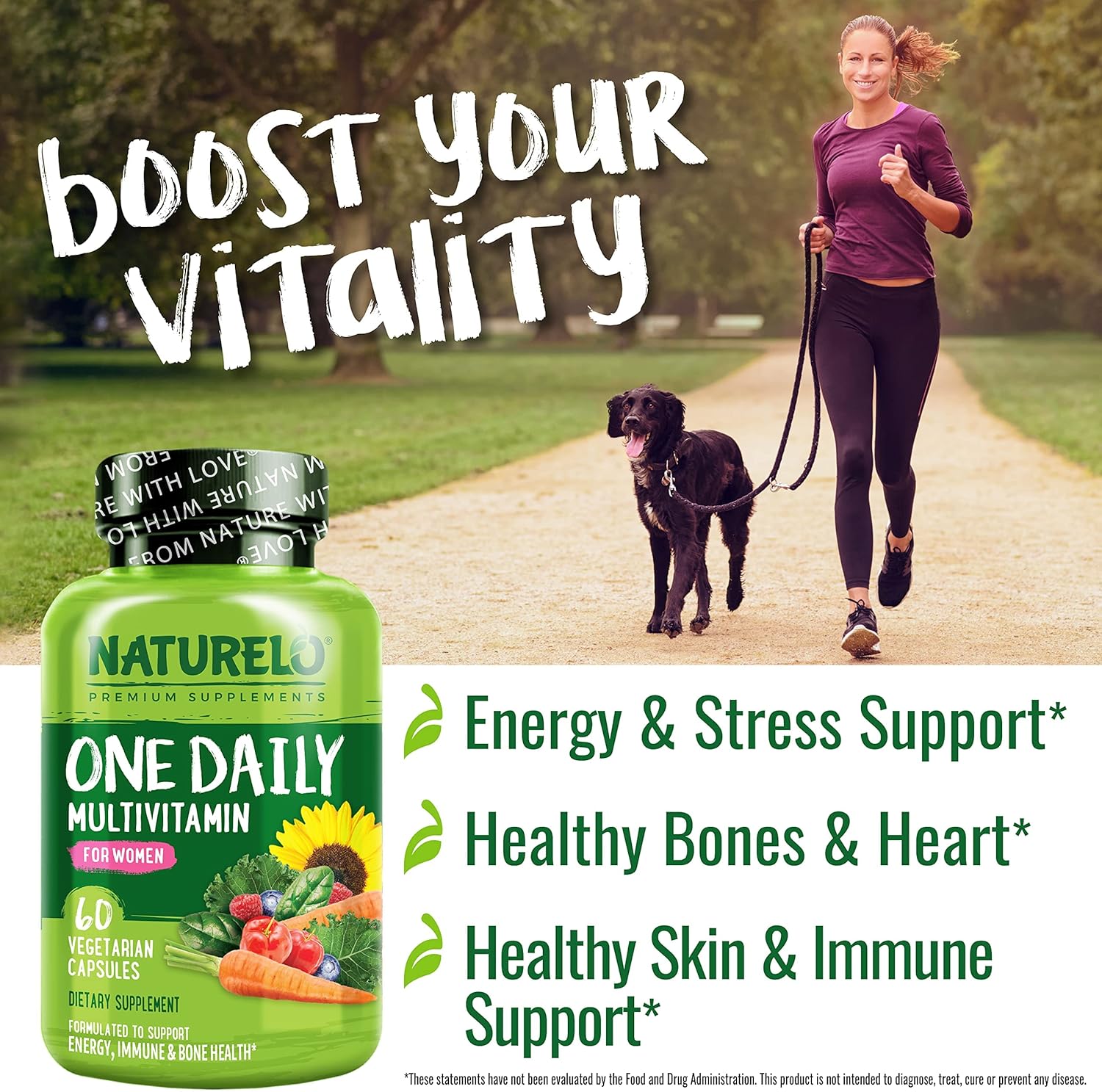NATURELO One Daily Multivitamin for Women w/Vitamin B12, 60 Ct, Energy Support, Whole Food Daily Women Multivitamin Supplement, Nourish Hair/Skin/Nail, Non-GMO, No Soy, Gluten Free, 2 Month Supply - Image 5