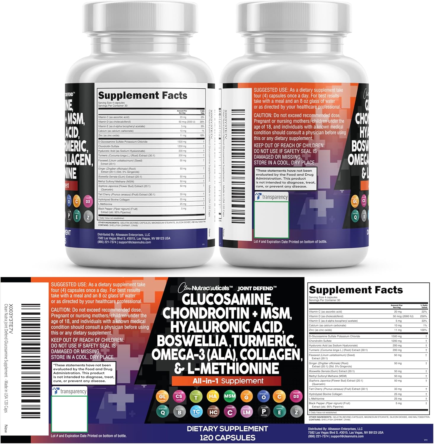 Clean Nutraceuticals Glucosamine 1500mg Chondroitin 1200mg MSM with Turmeric Curcumin, Collagen, Hyaluronic Acid, Omega 3 – Joint Health Supplement for Men & Women – Joint Complex – 120 Count - Image 7
