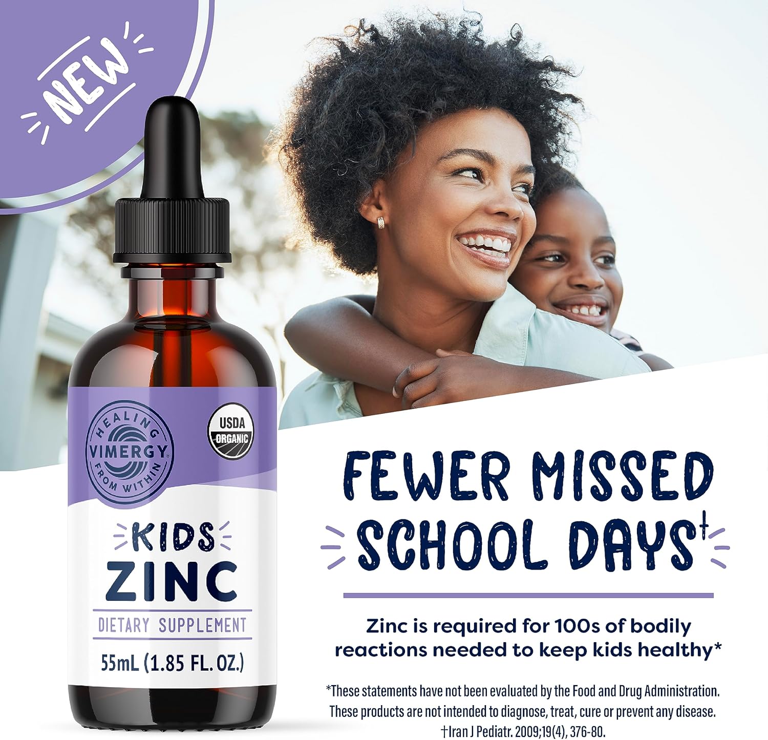 VIMERGY Kids USDA Organic Liquid Zinc Sulfate – for Children & Adolescence 1-18 Years Old, Fast-Absorbing Immune Support* – Promotes Healthy Bones, Hair & Skin. Kosher, Vegan, Non-GMO – 55 mL - Image 2