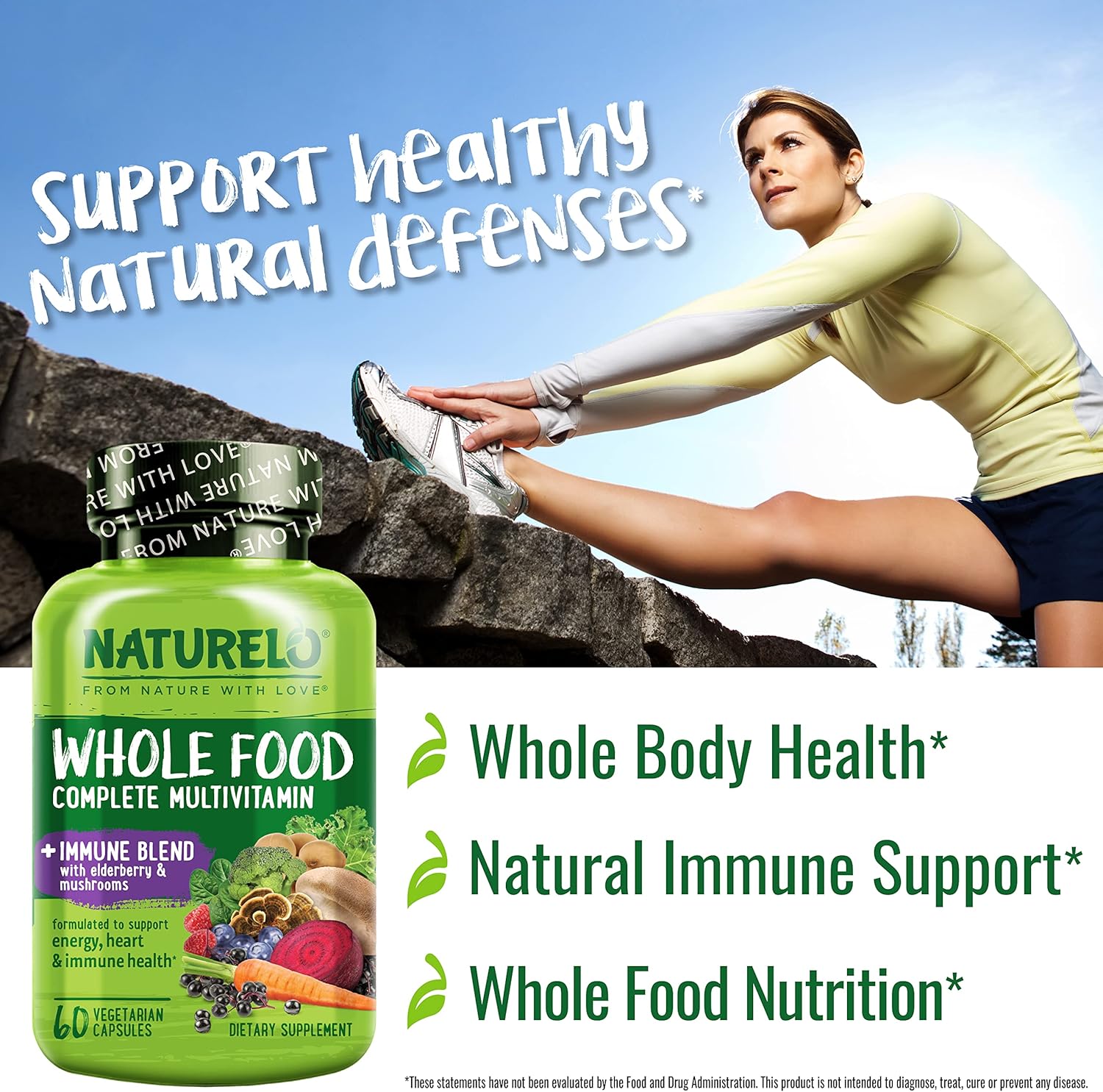 NATURELO Whole Food Multivitamin + Immune Blend with Elderberry & Mushrooms - Complete Multivitamin with Extra Immune Support - C, D3, Zinc, Elderberry, Reishi, Shitake - 60 Vegan Capsules - Image 5