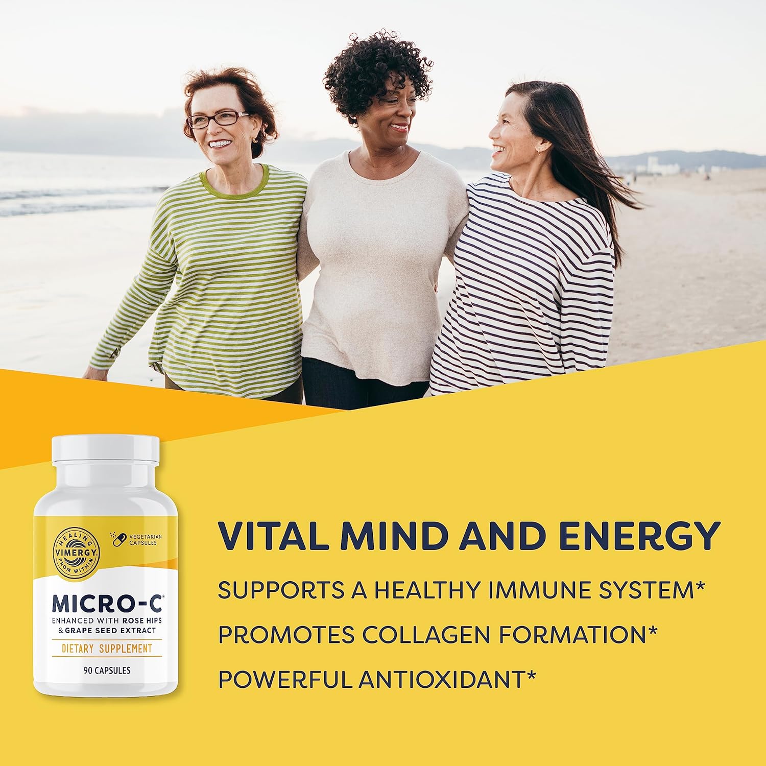 Vimergy Micro-C® Vitamin C Capsules – 500mg per Capsule, Supports Immune Health*, Promotes Collagen Production, Supports Healthy Bones*, Kosher, Vegan & Gluten-Free, Travel Size 90 Capsules - Image 2