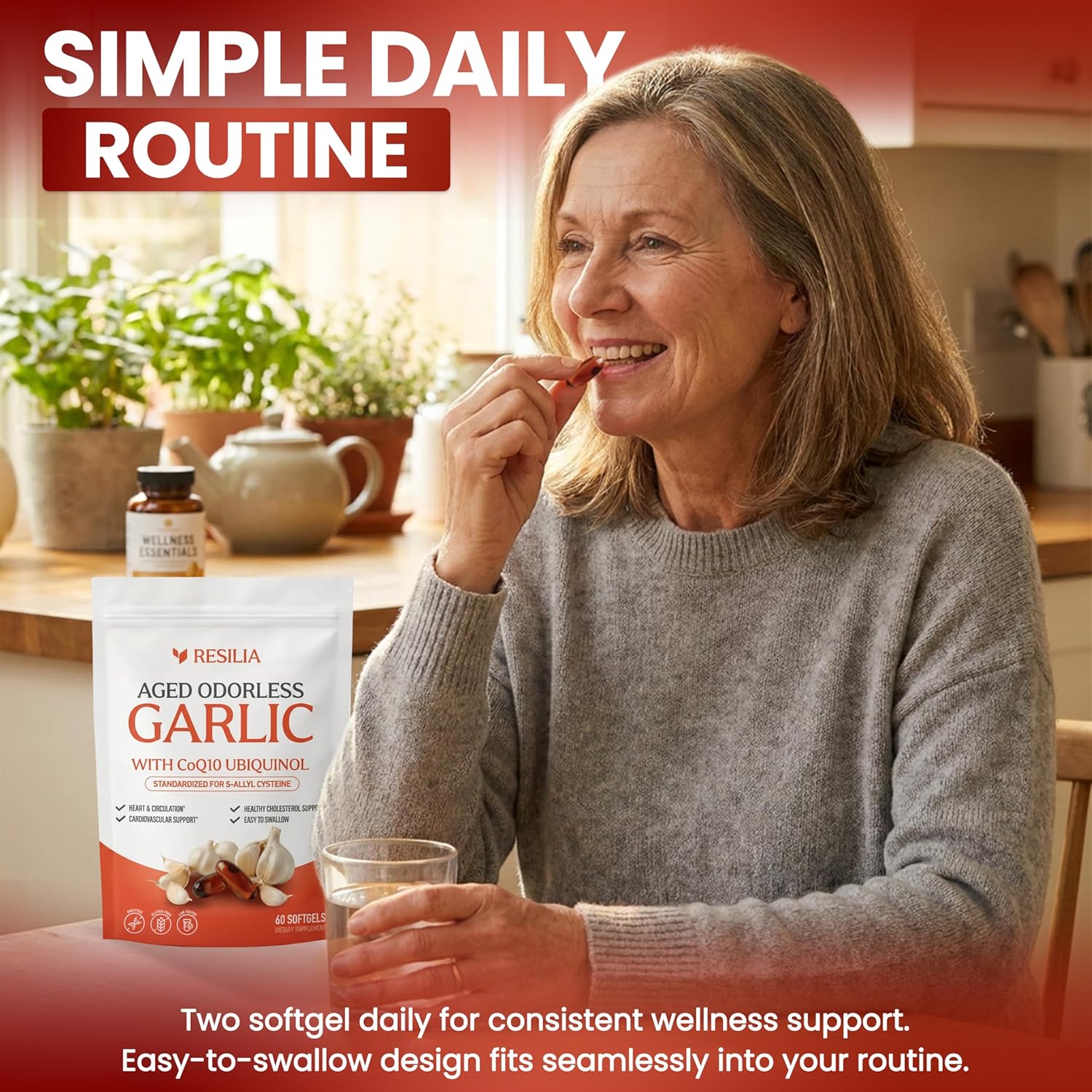 Resilia Garlic Extract 600mg Softgels (60 Count) – Odorless Aged Garlic Extract Supplement with CoQ10 Ubiquinol – 20-Month Matured, Standardized for S-Allyl Cysteine - Heart Health & Immune Support - Image 9