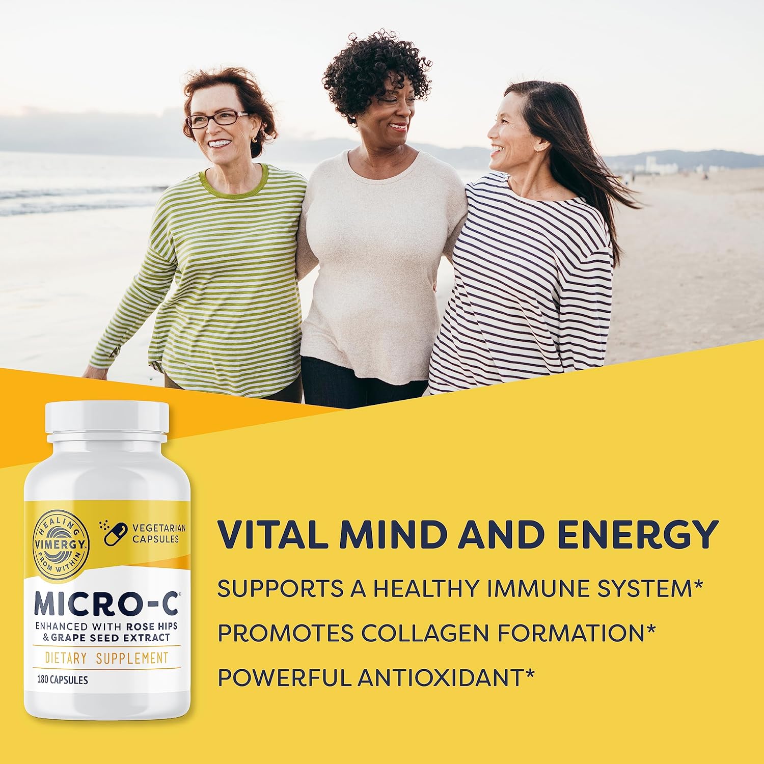 Vimergy Micro-C® Vitamin C Capsules – 500mg per Capsule, Supports Immune Health*, Promotes Collagen Production, Supports Healthy Bones*, Kosher, Vegan & Gluten-Free, Regular Size 180 Capsules - Image 2