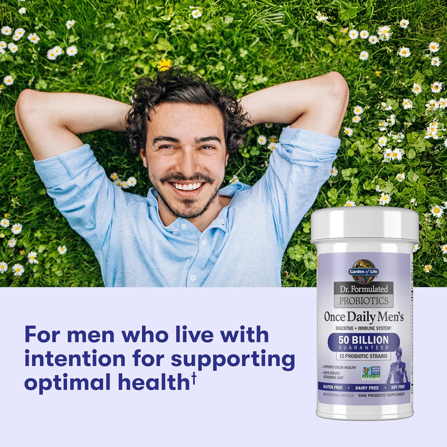 Garden of Life Probiotics for Men, Dr Formulated 50 Billion CFU 15 Probiotics for Digestive Health + Organic Prebiotic Fiber, Colon & Immune Support, Daily Gas Relief, Shelf Stable, 30 Capsules - Image 6